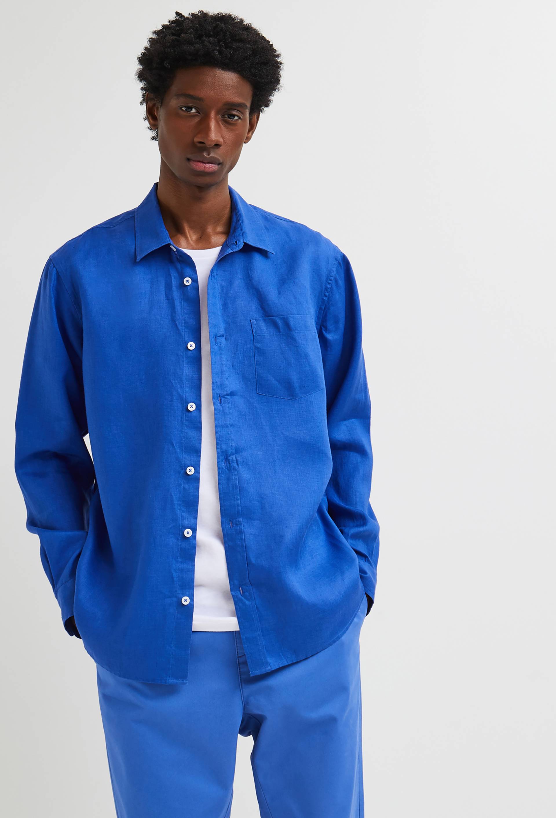 Chemise manches longues en lin, Bleu, large image number 0