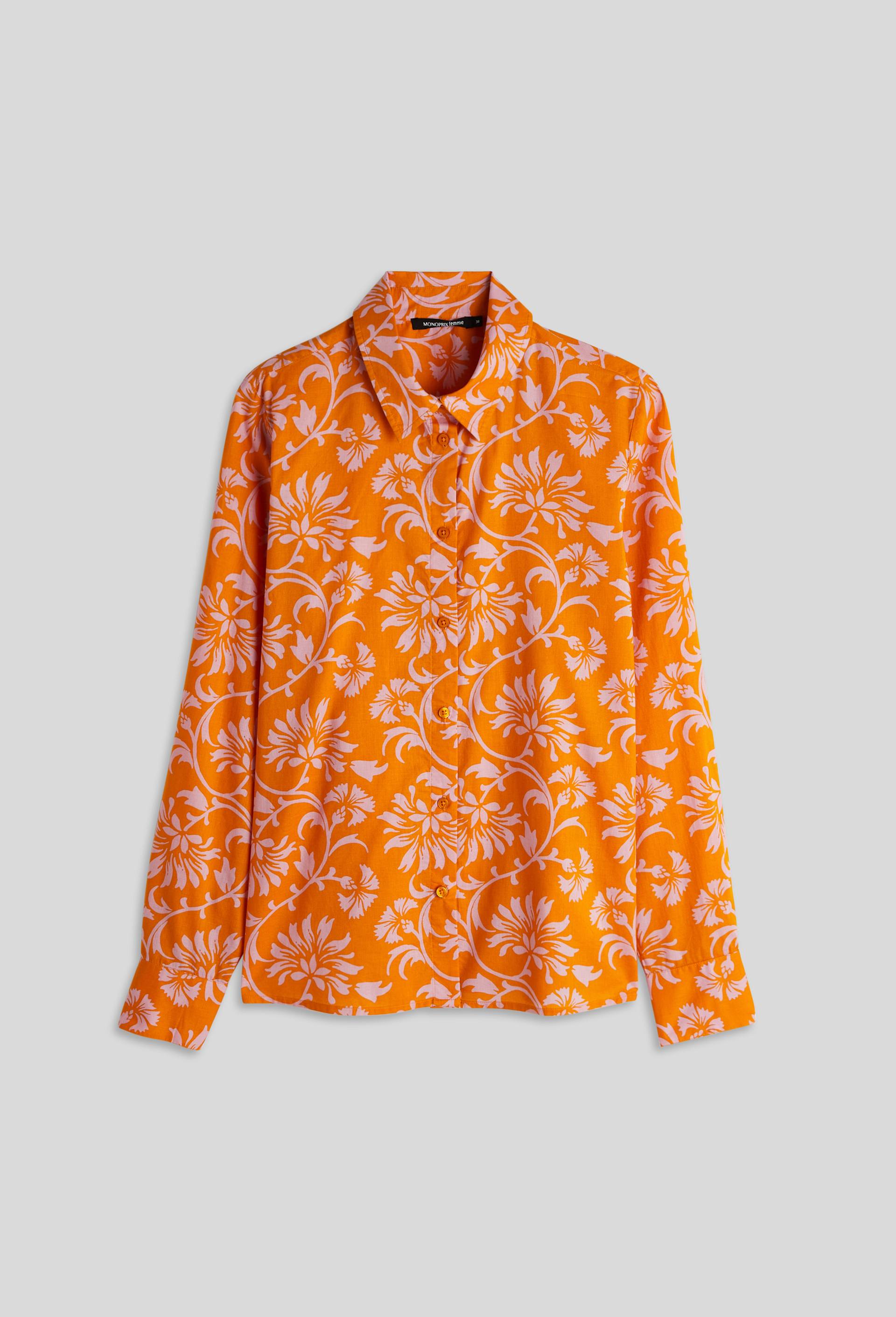 Chemise imprimée, Coton BIO, Orange clair, large image number 2.0