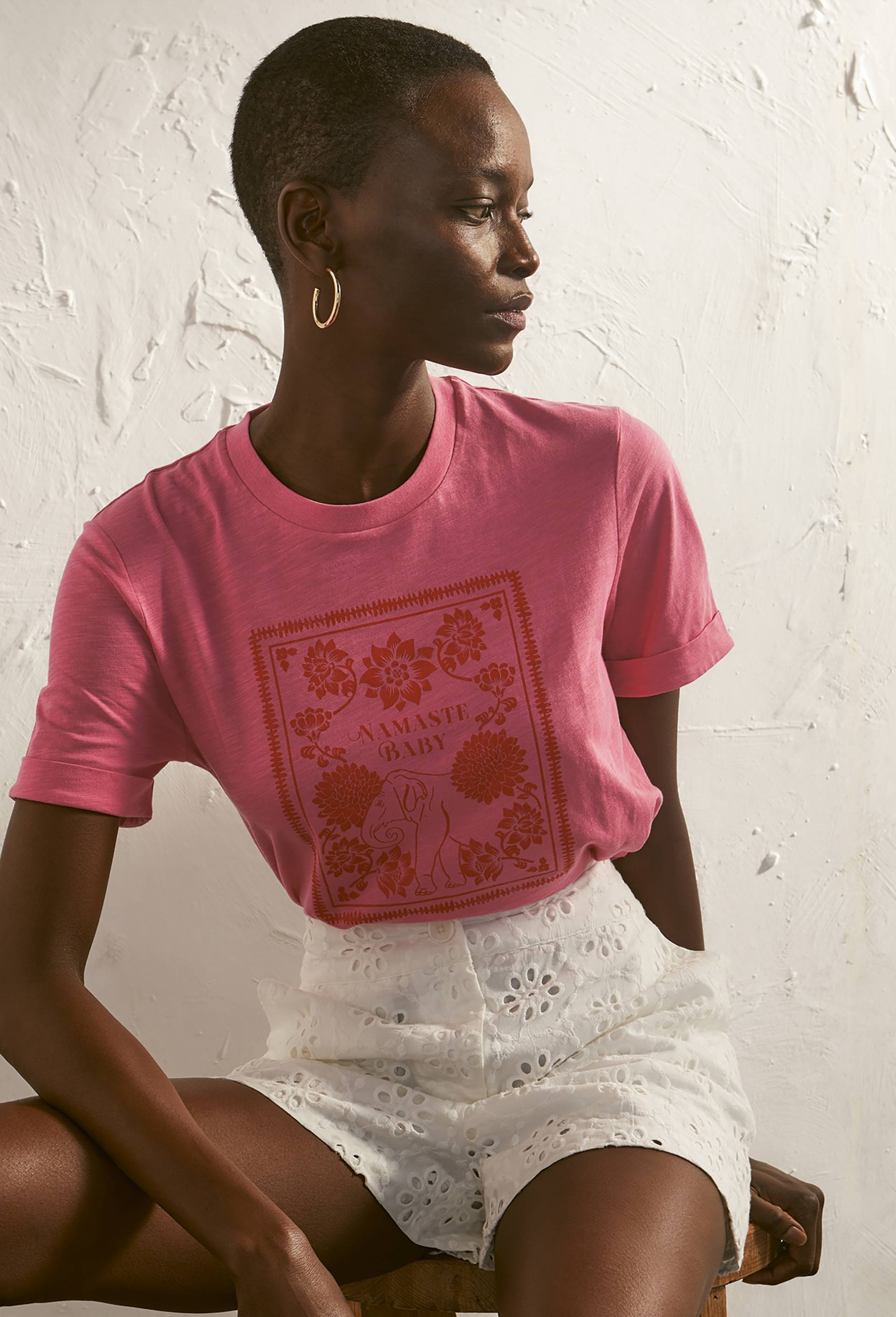 T.shirt avec imprimé placé en coton BIO, Rose, large image number 0