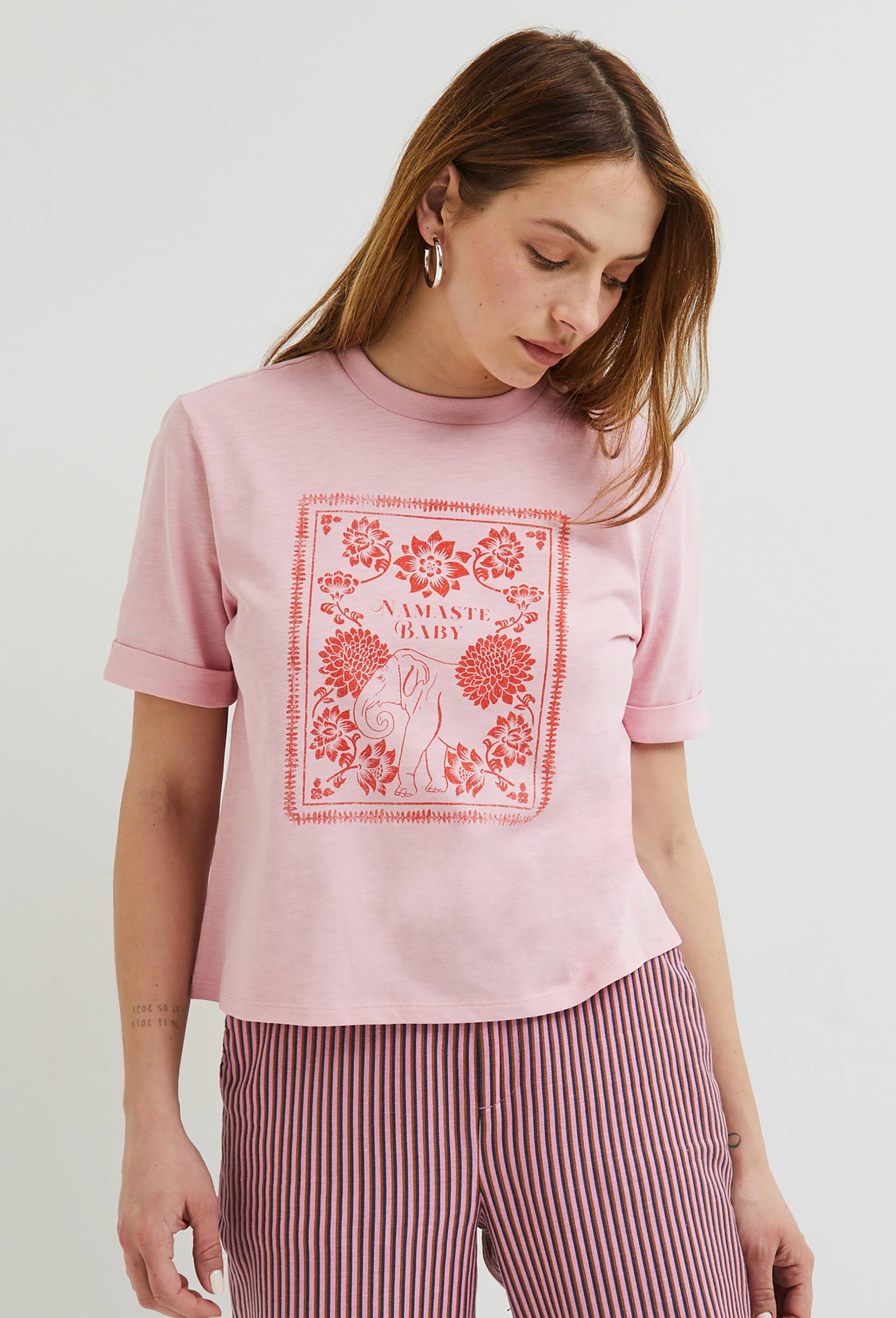 T.shirt avec imprimé placé en coton BIO, Rose, large image number 1
