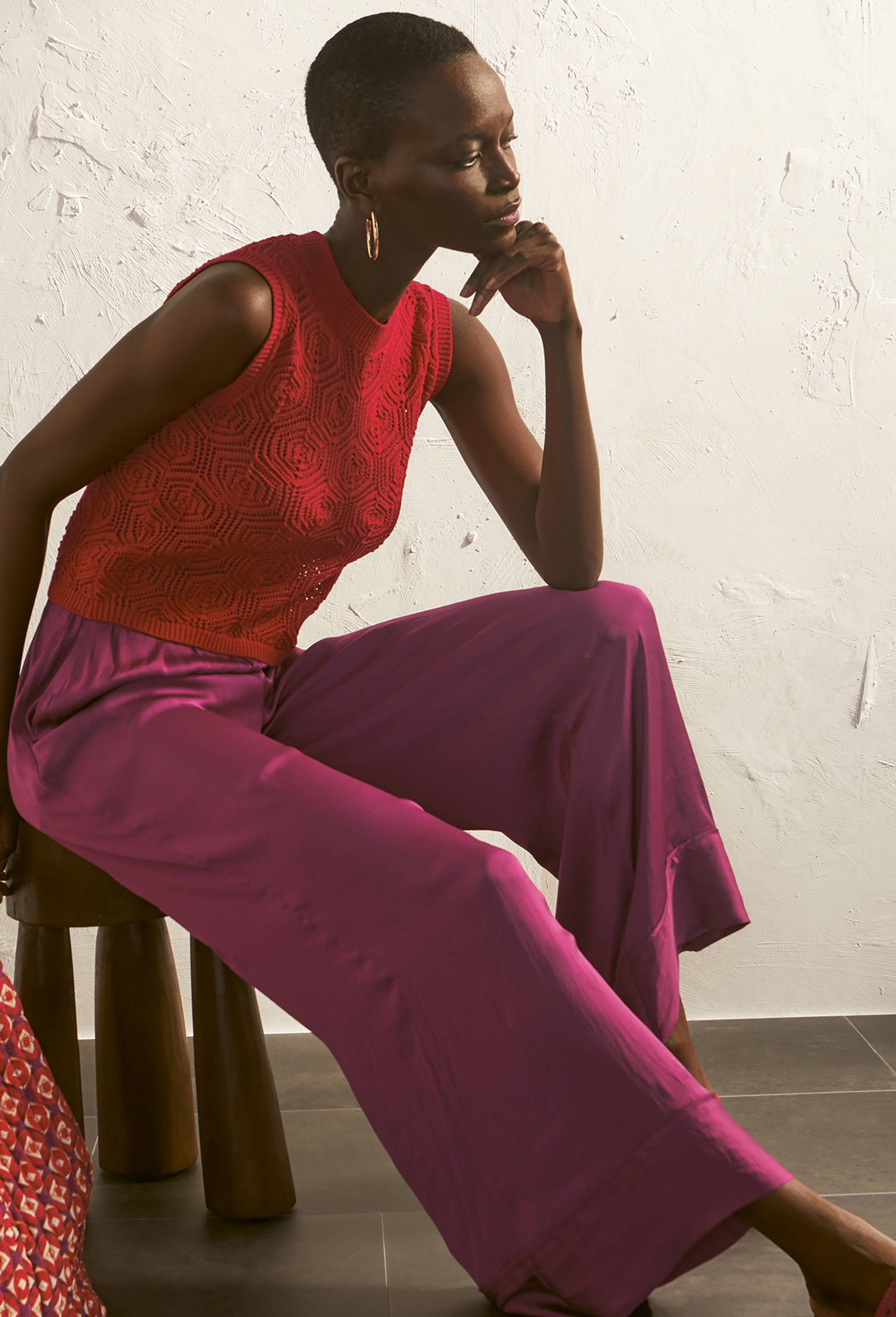 Top en crochet sans manches, Rose foncé, swatch image