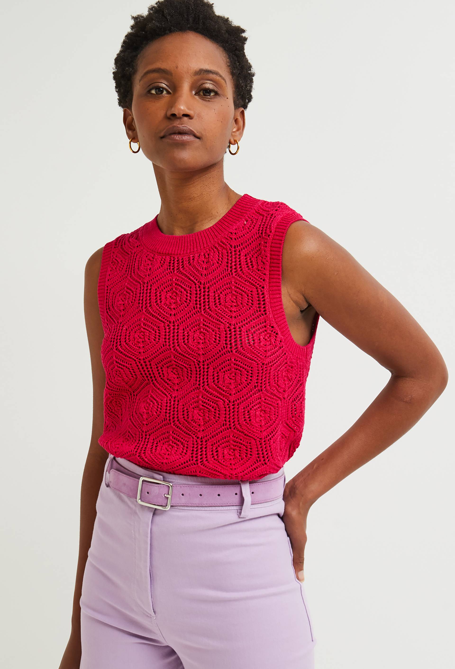 Top en crochet sans manches, Rose foncé, large image number 1