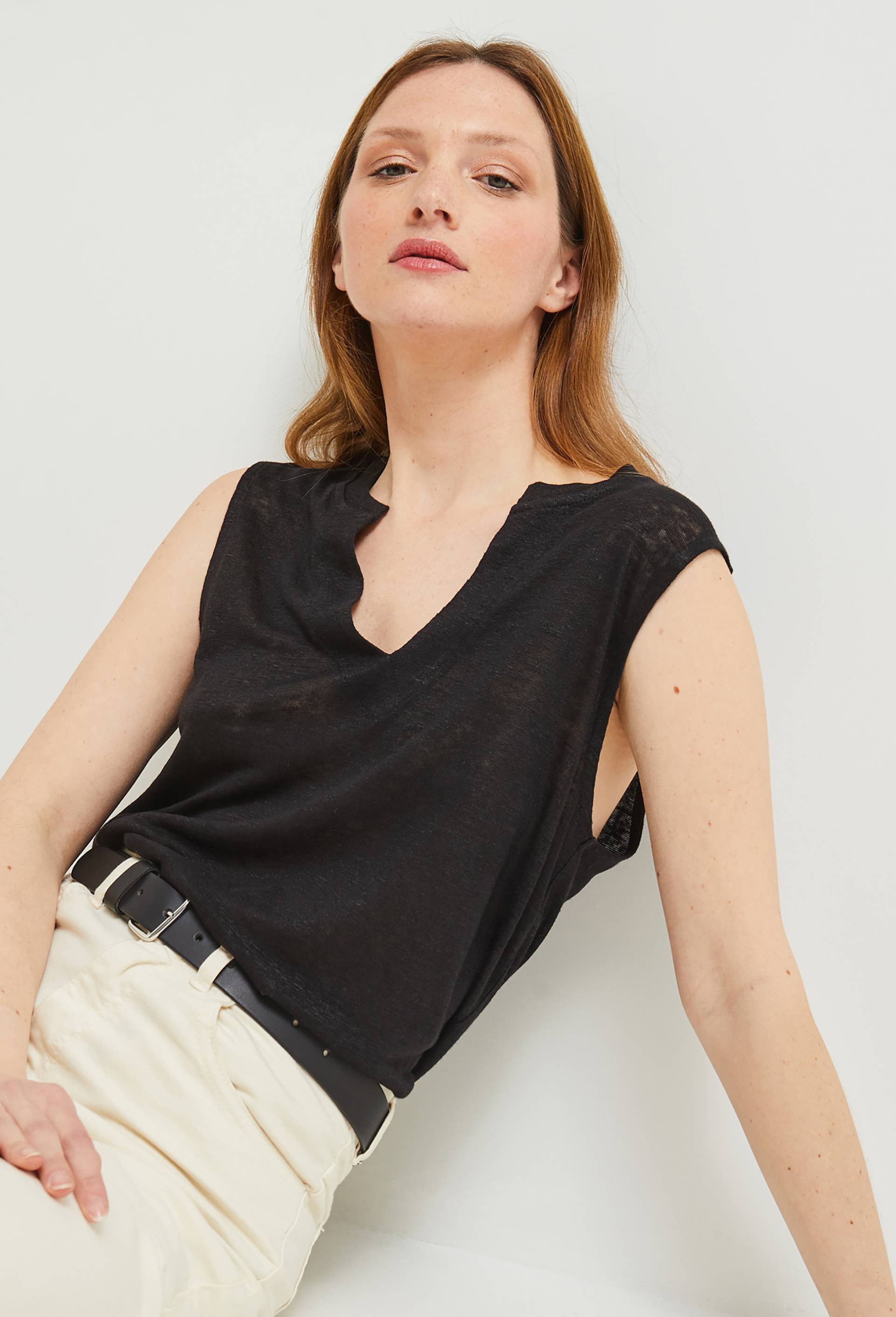 T.shirt uni en lin European Flax, Oeko-Tex, Noir, large image number 0.0