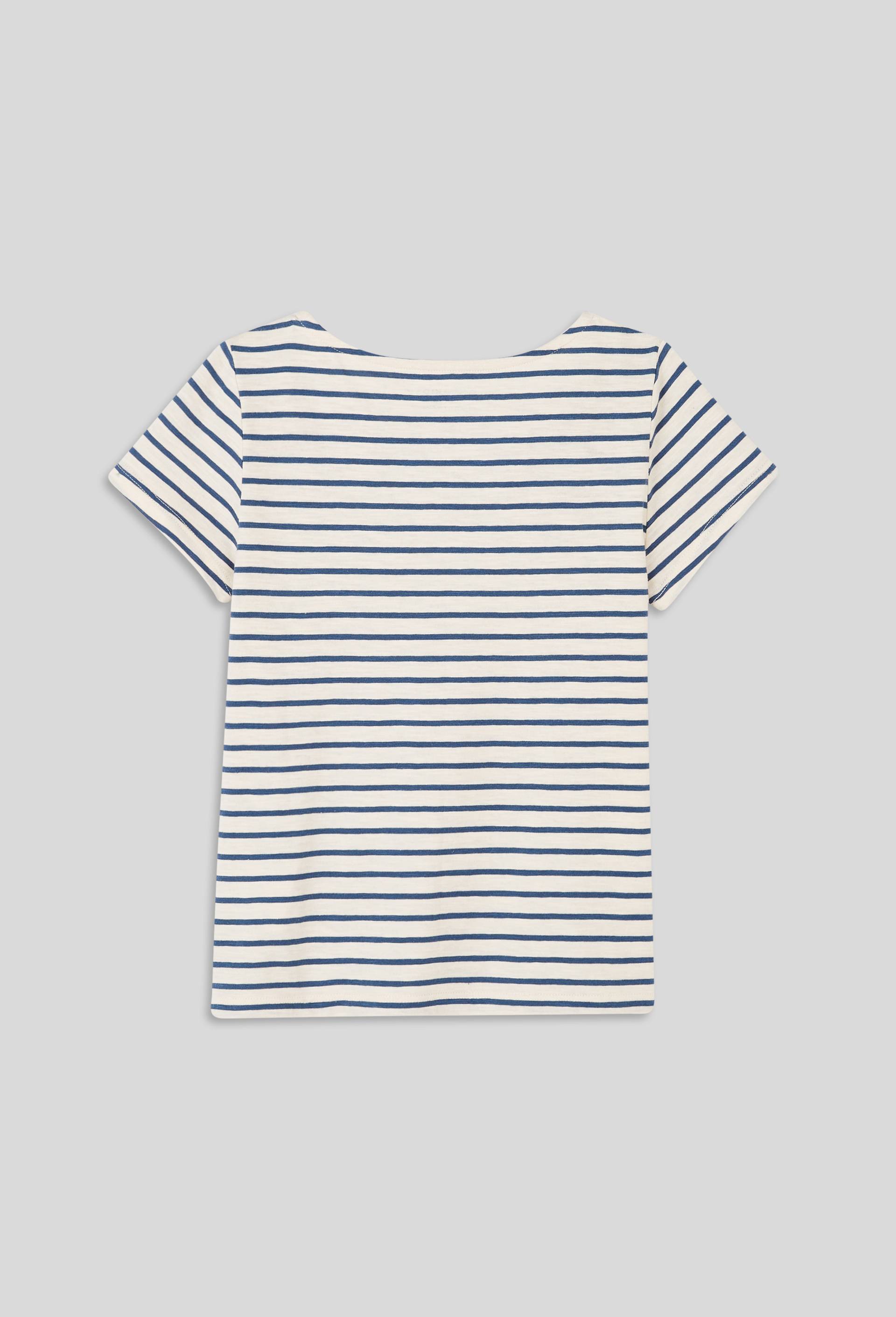 T-shirt manches courtes rayé brodé, Bleu foncé, large image number 1.0
