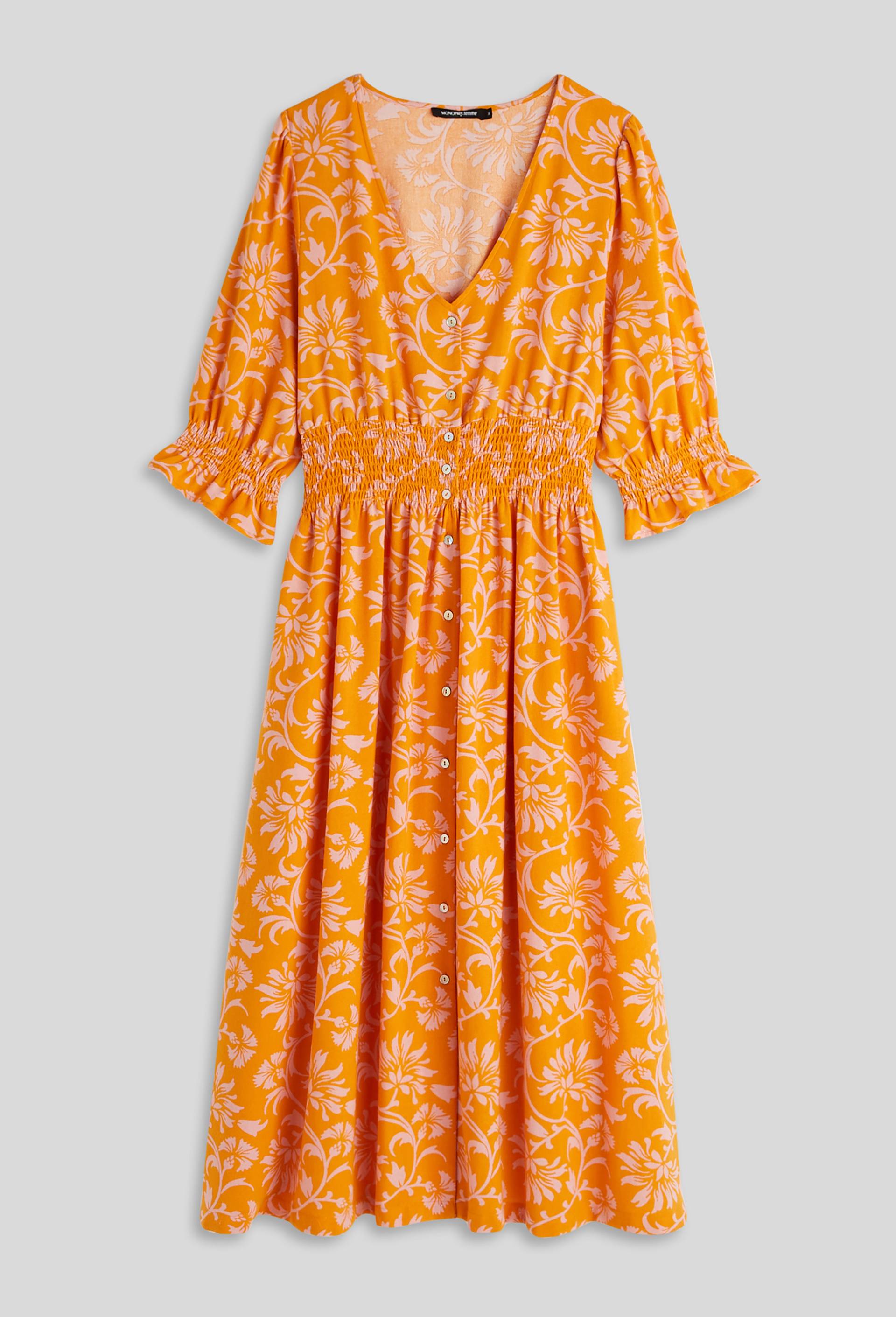 Robe cintrée ceinture smockée, Coton BIO, Orange clair, large image number 2.0