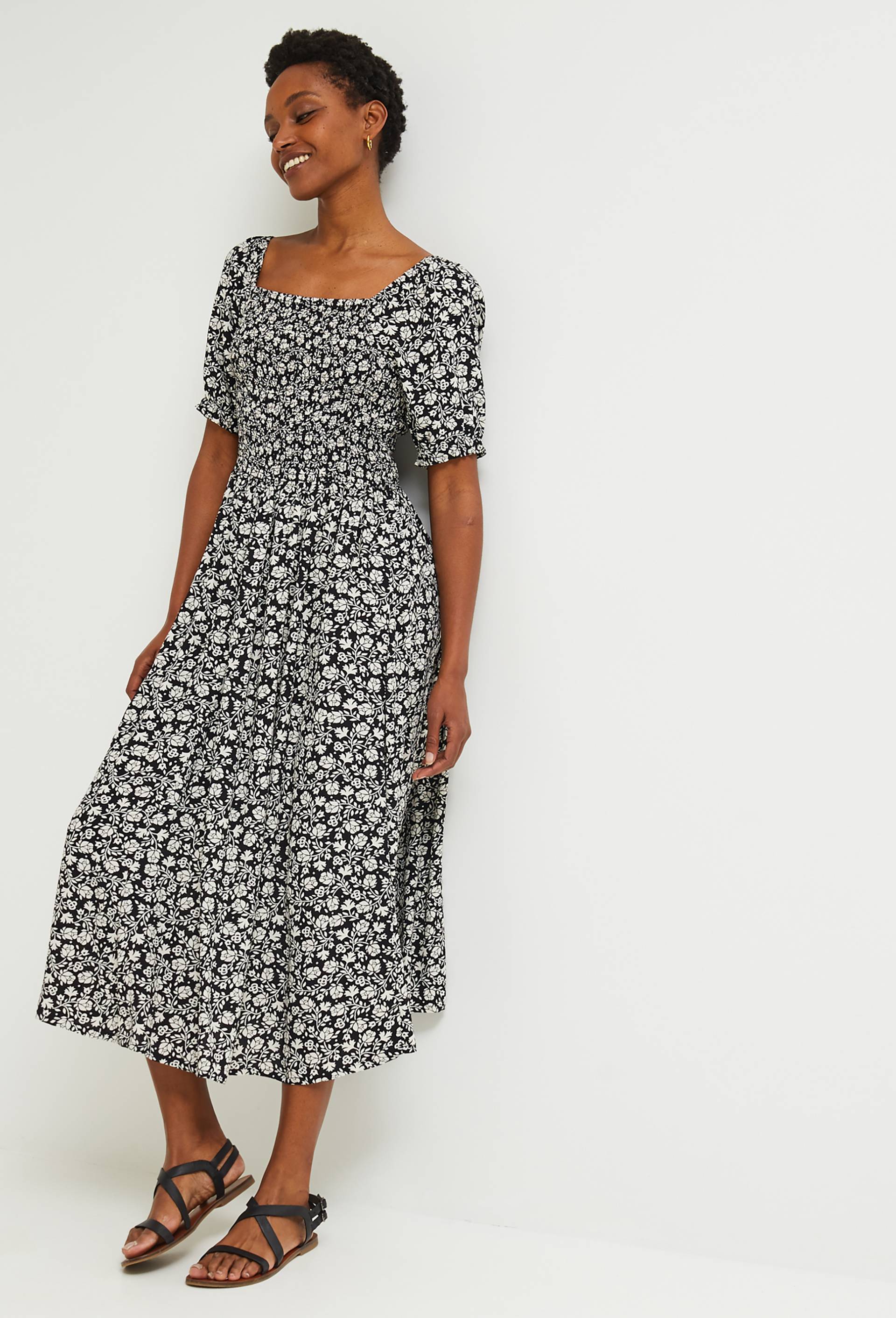 Robe midi imprimée, EcoVero, Noir, large image number 0