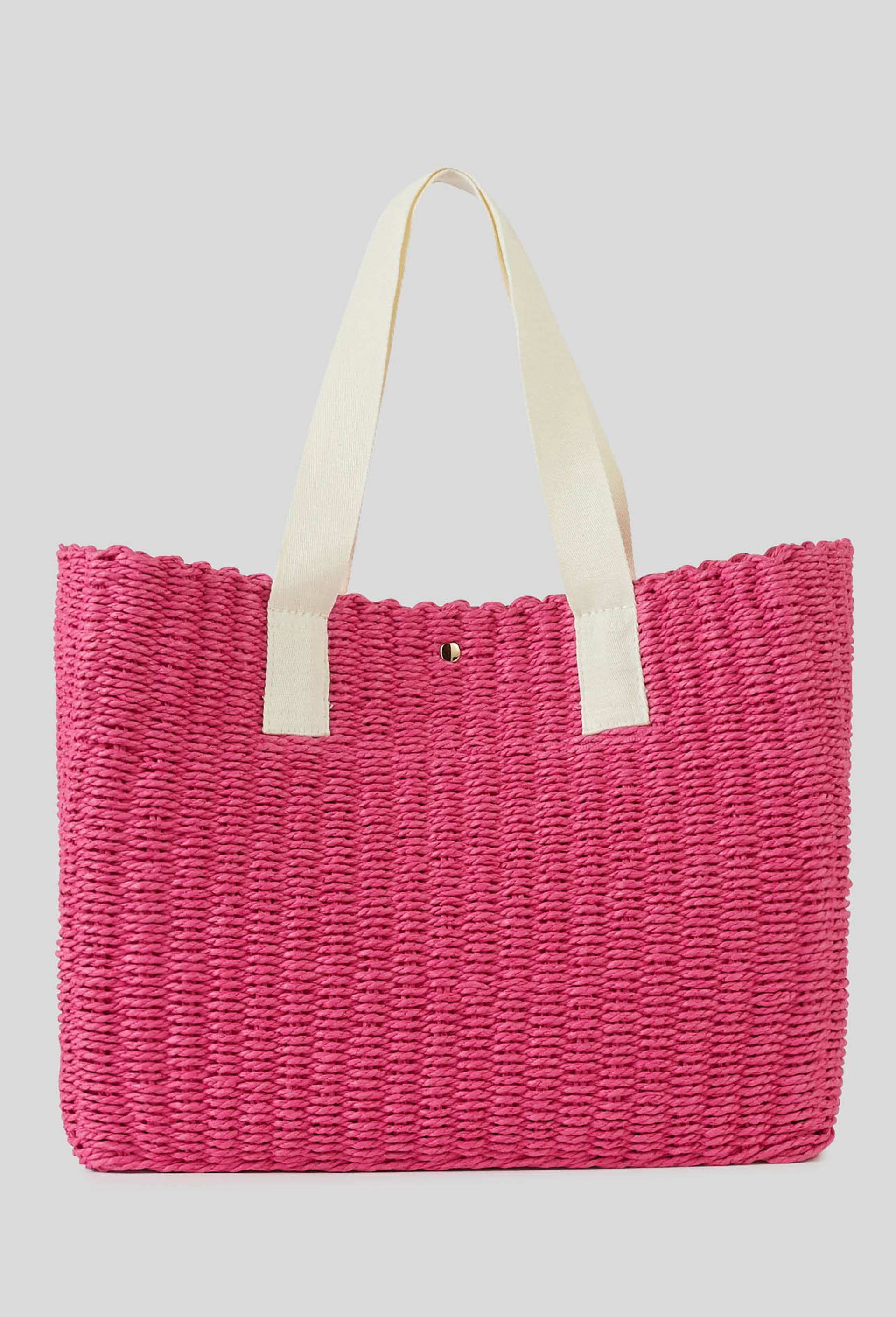 Panier en paille papier, Rose fonc&eacute;, large image number 1