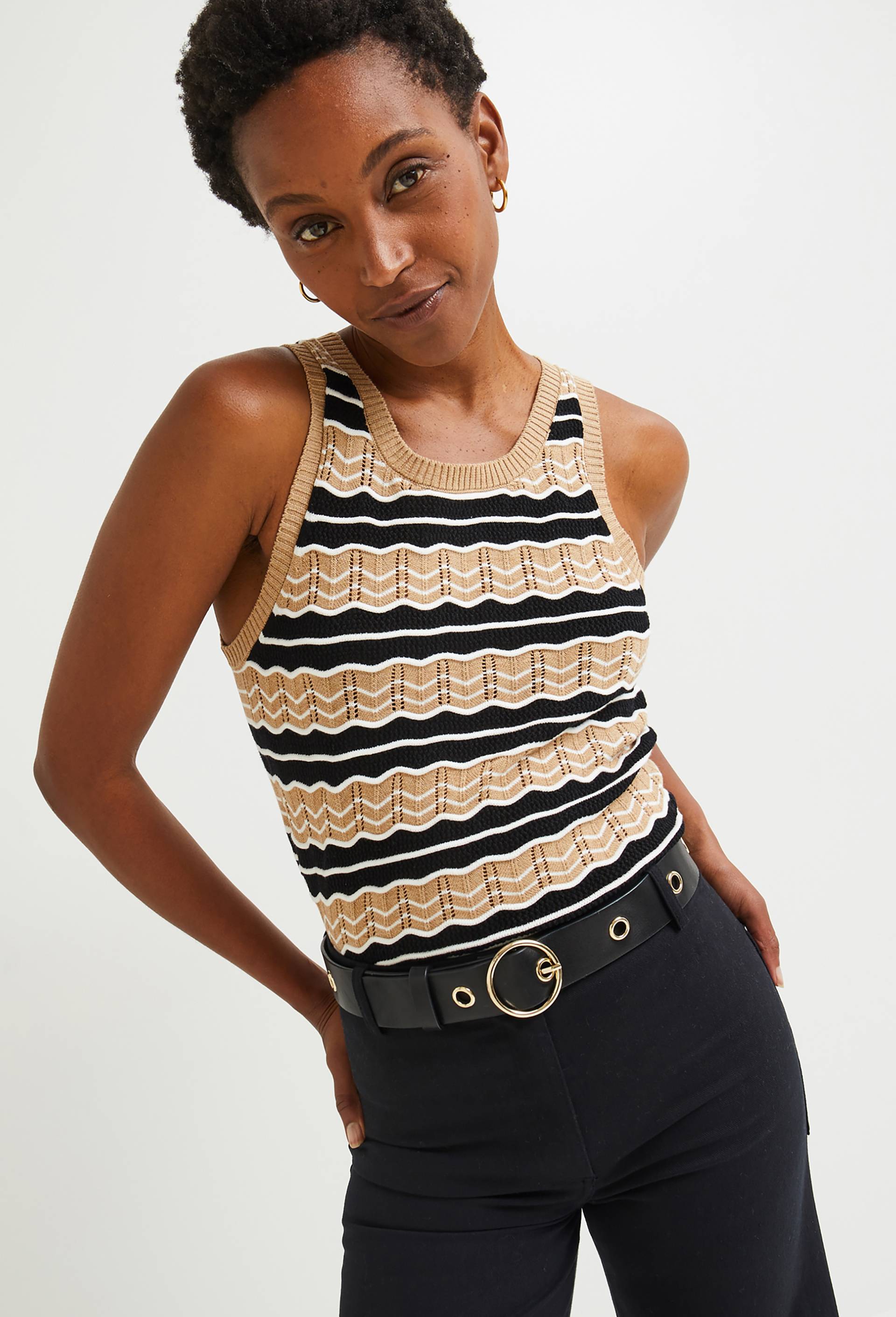 Débardeur rayé en coton bio, certifié Oekotex, Beige, large image number 0