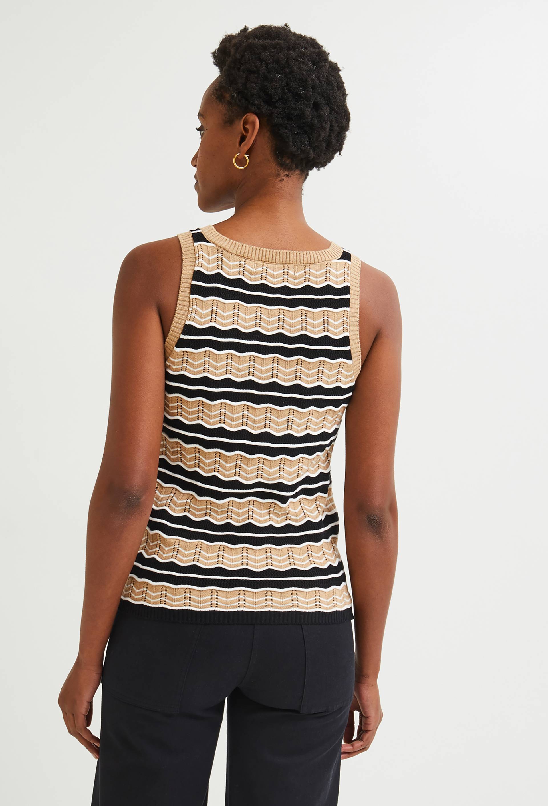 Débardeur rayé en coton bio, certifié Oekotex, Beige, large image number 1