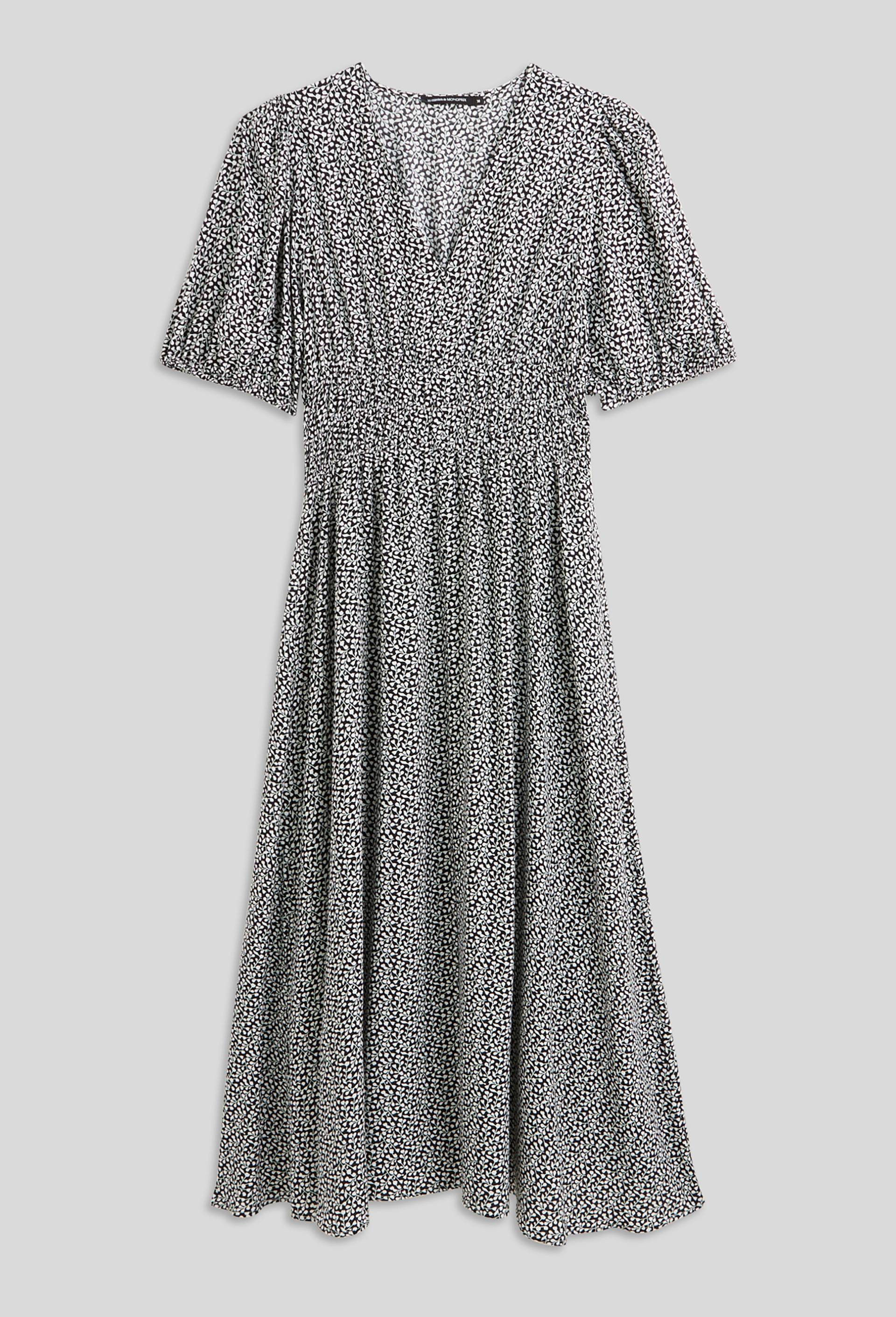 Robe midi elastiquée taille imprimée, EcoVero, Noir, large image number 2