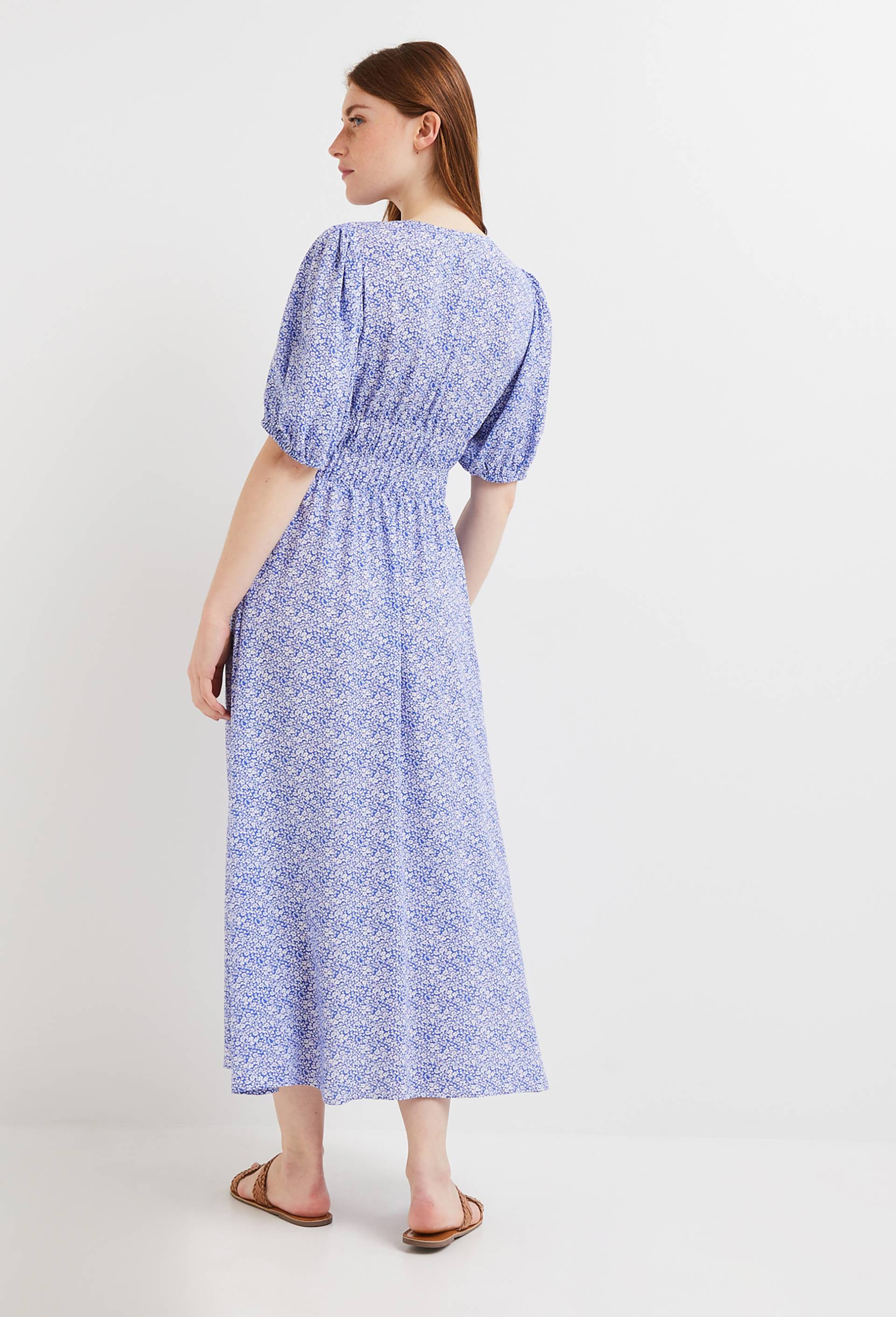 Robe midi elastiquée taille imprimée, EcoVero, Bleu, large image number 1