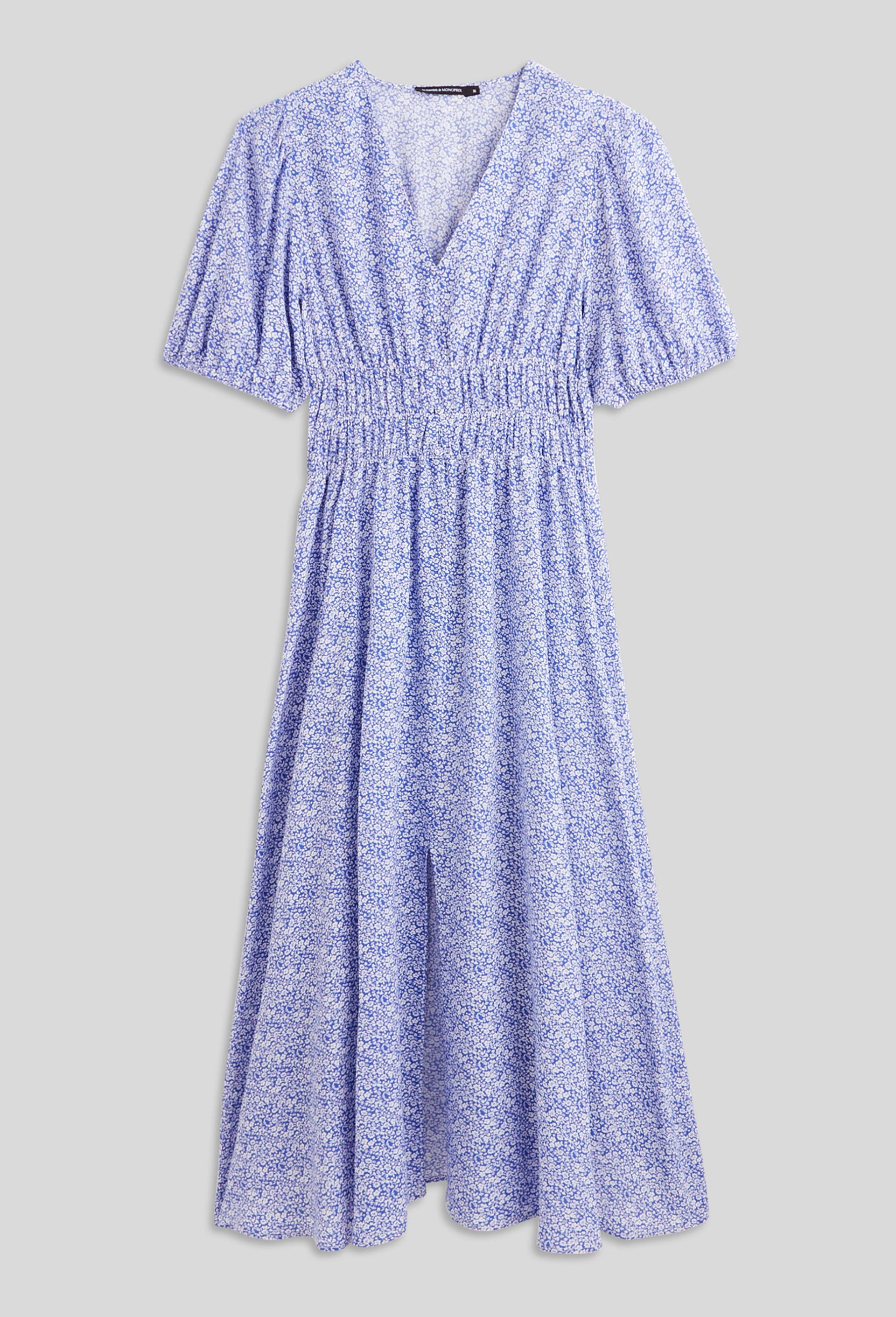 Robe midi elastiquée taille imprimée, EcoVero, Bleu, large image number 2