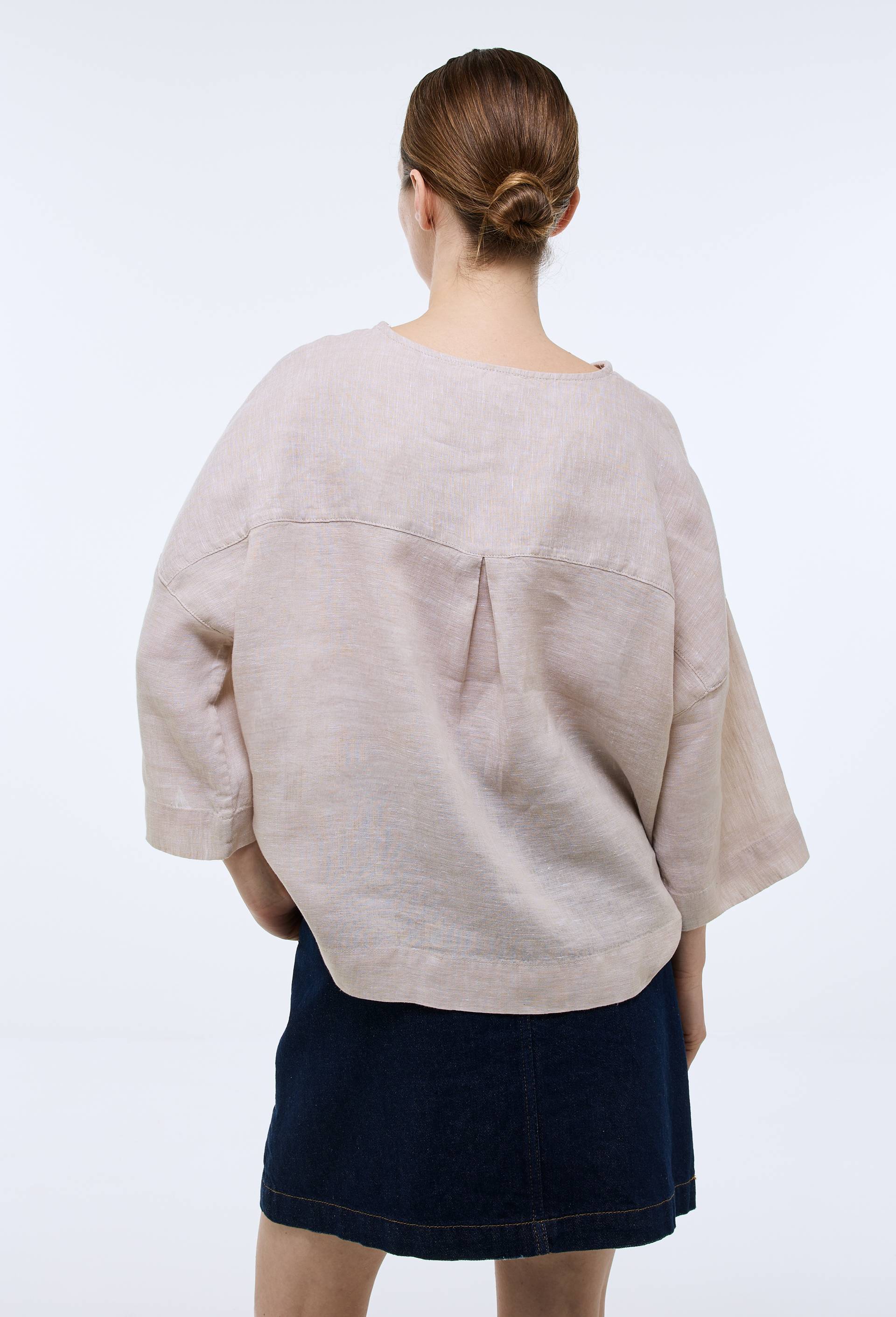 Top manches trois quarts uni en lin, Beige clair, large image number 1