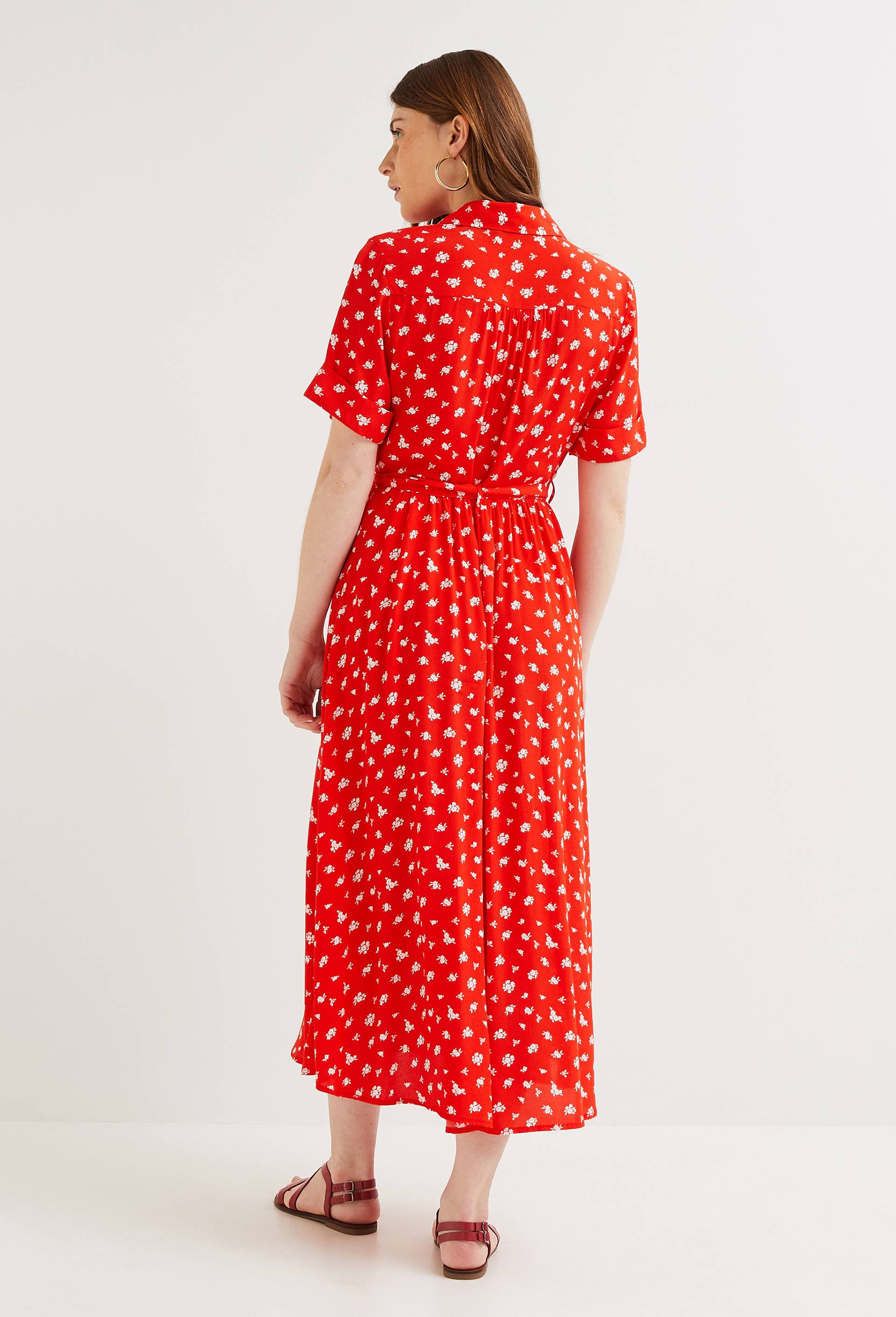 Robe chemise midi imprimée, EcoVero, Orange, large image number 1.0