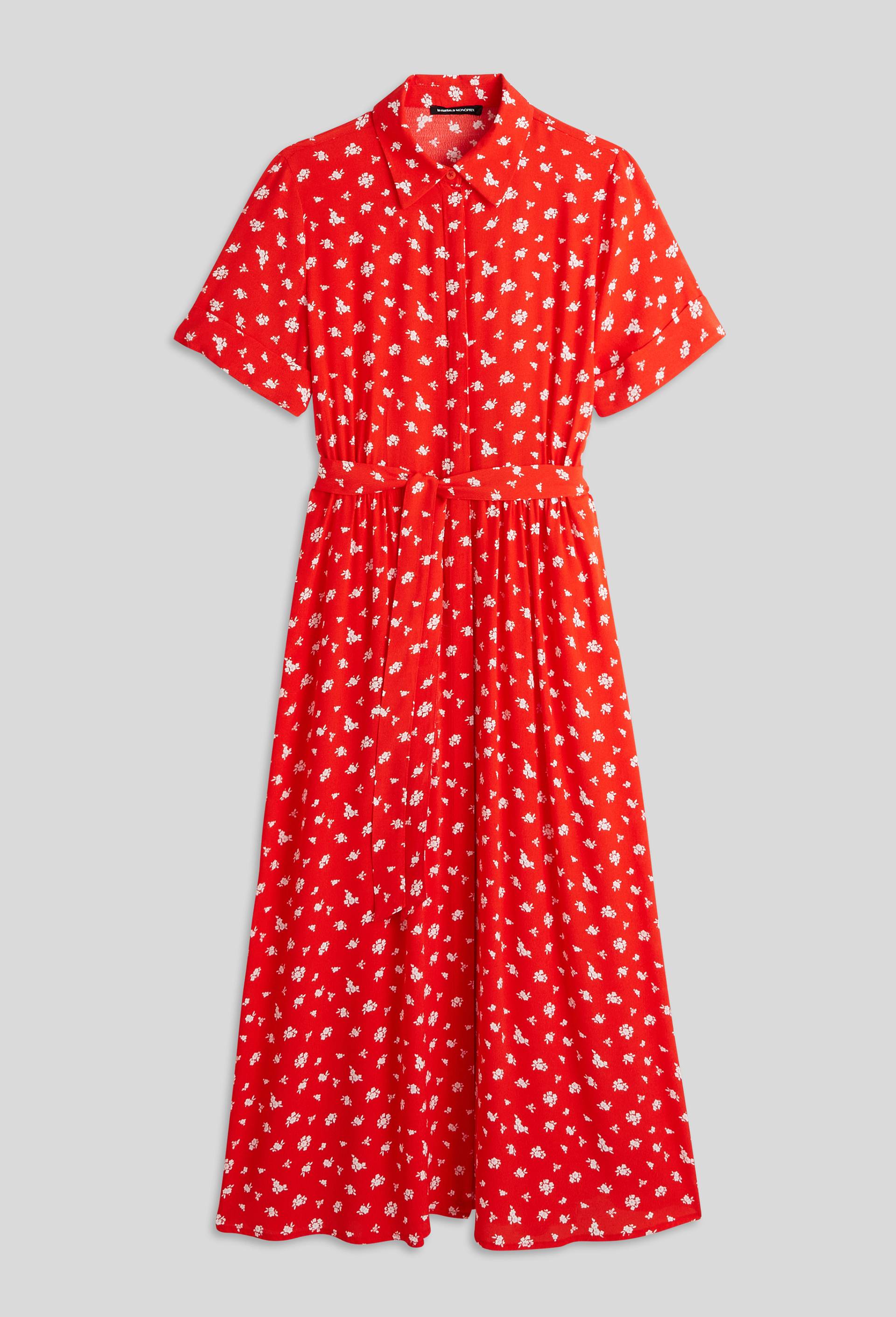 Robe chemise midi imprimée, EcoVero, Orange, large image number 2