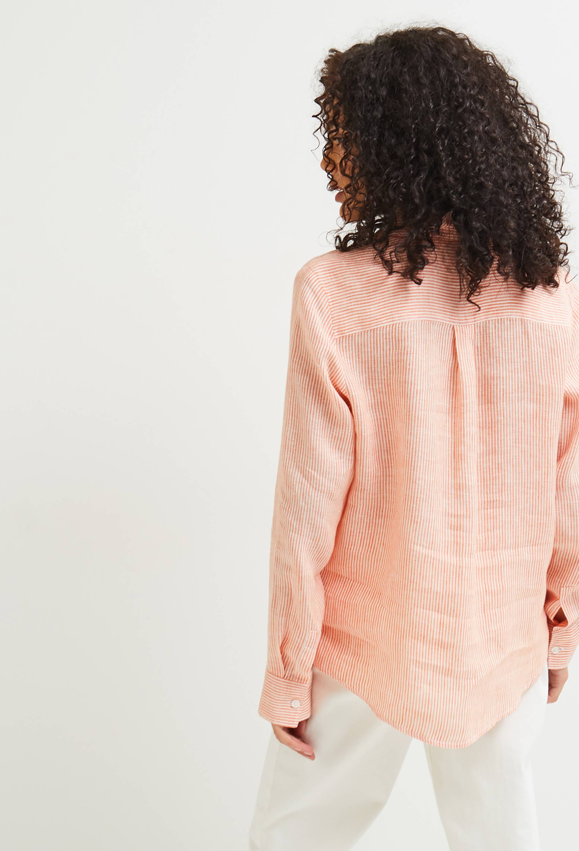 Chemise en lin rayée,  certifié European flax, Orange, large image number 1