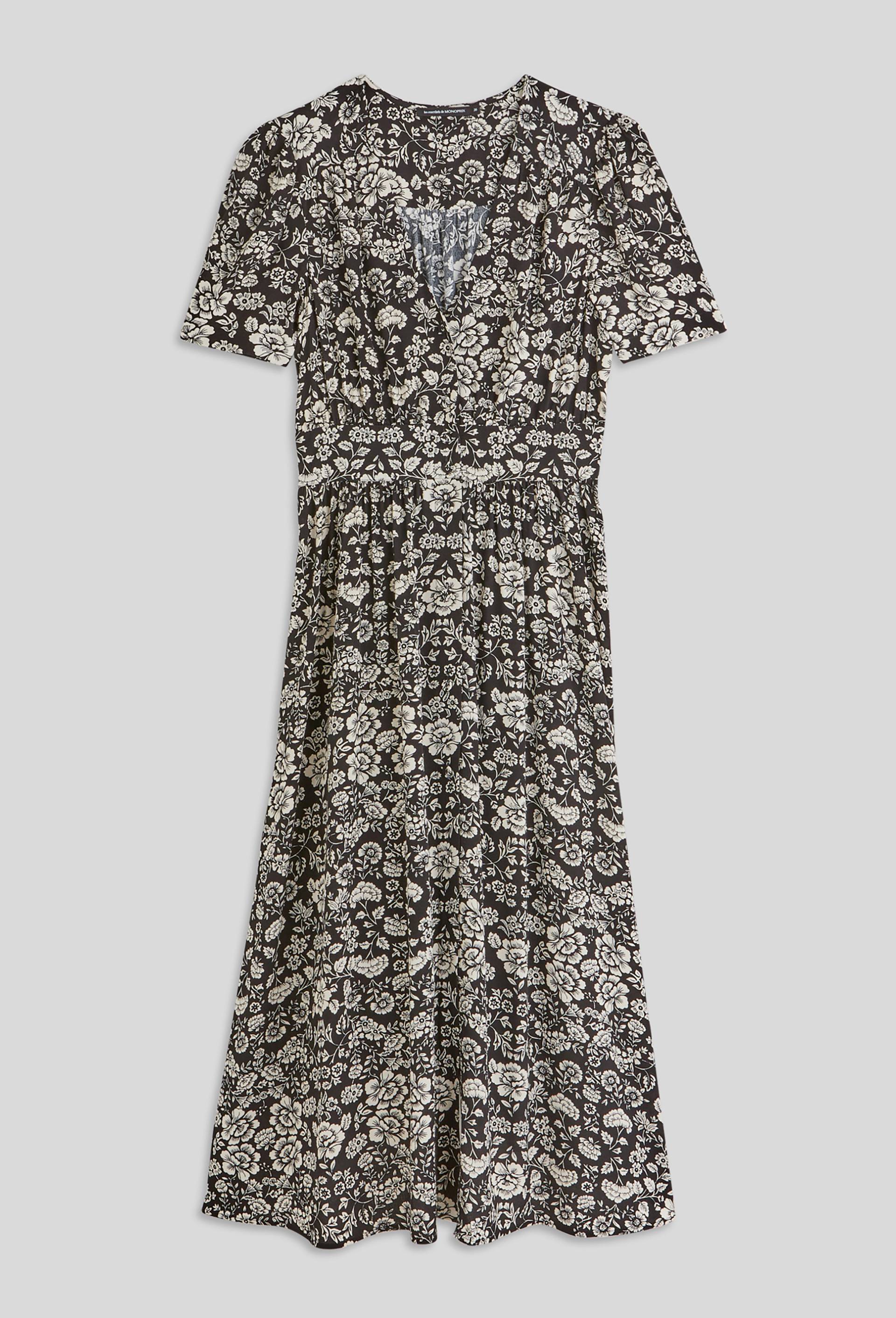 Robe midi cintrée imprimée, EcoVero, Noir, large image number 2