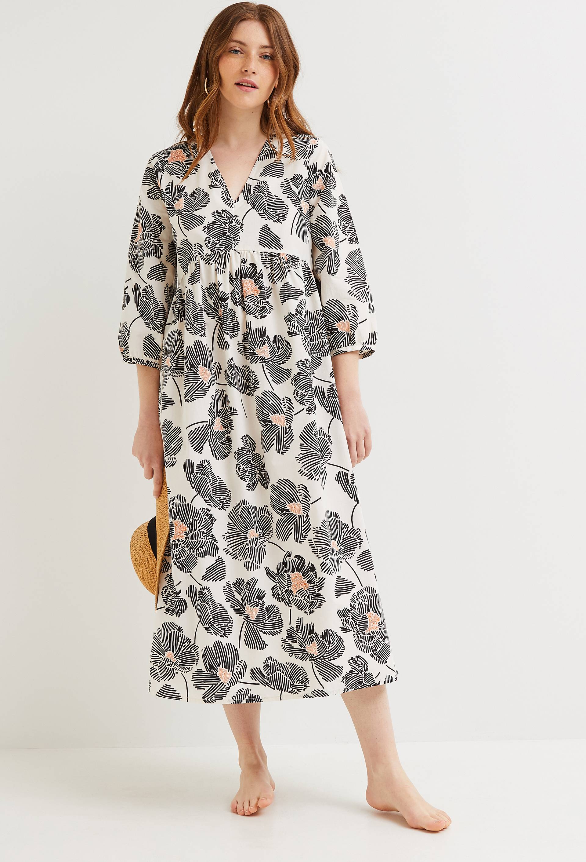 Robe ample imprimée en coton BIO, Beige clair, large image number 0.0
