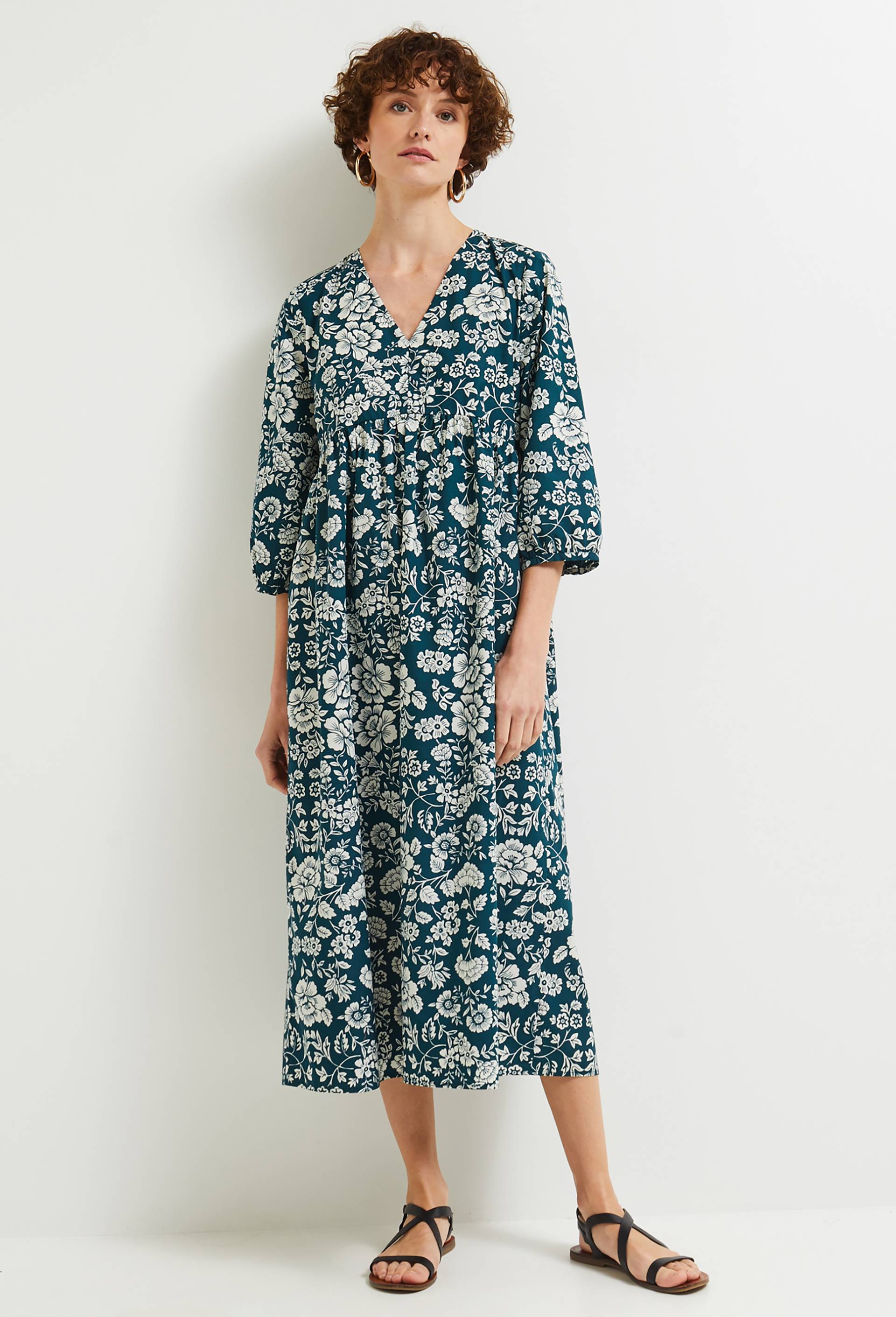 Robe ample imprimée en coton BIO, Vert foncé, large image number 1