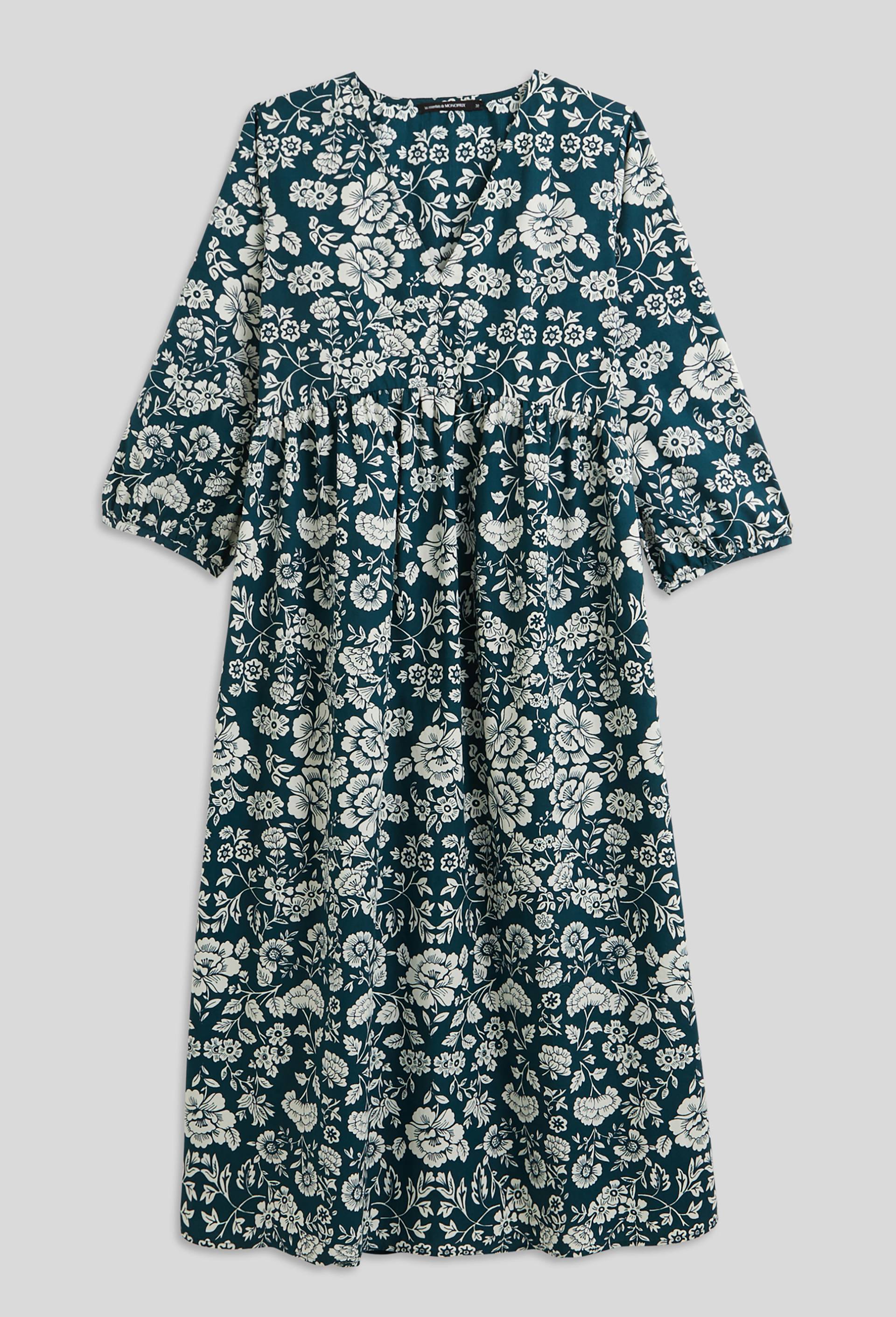 Robe ample imprimée en coton BIO, Vert foncé, large image number 2.0