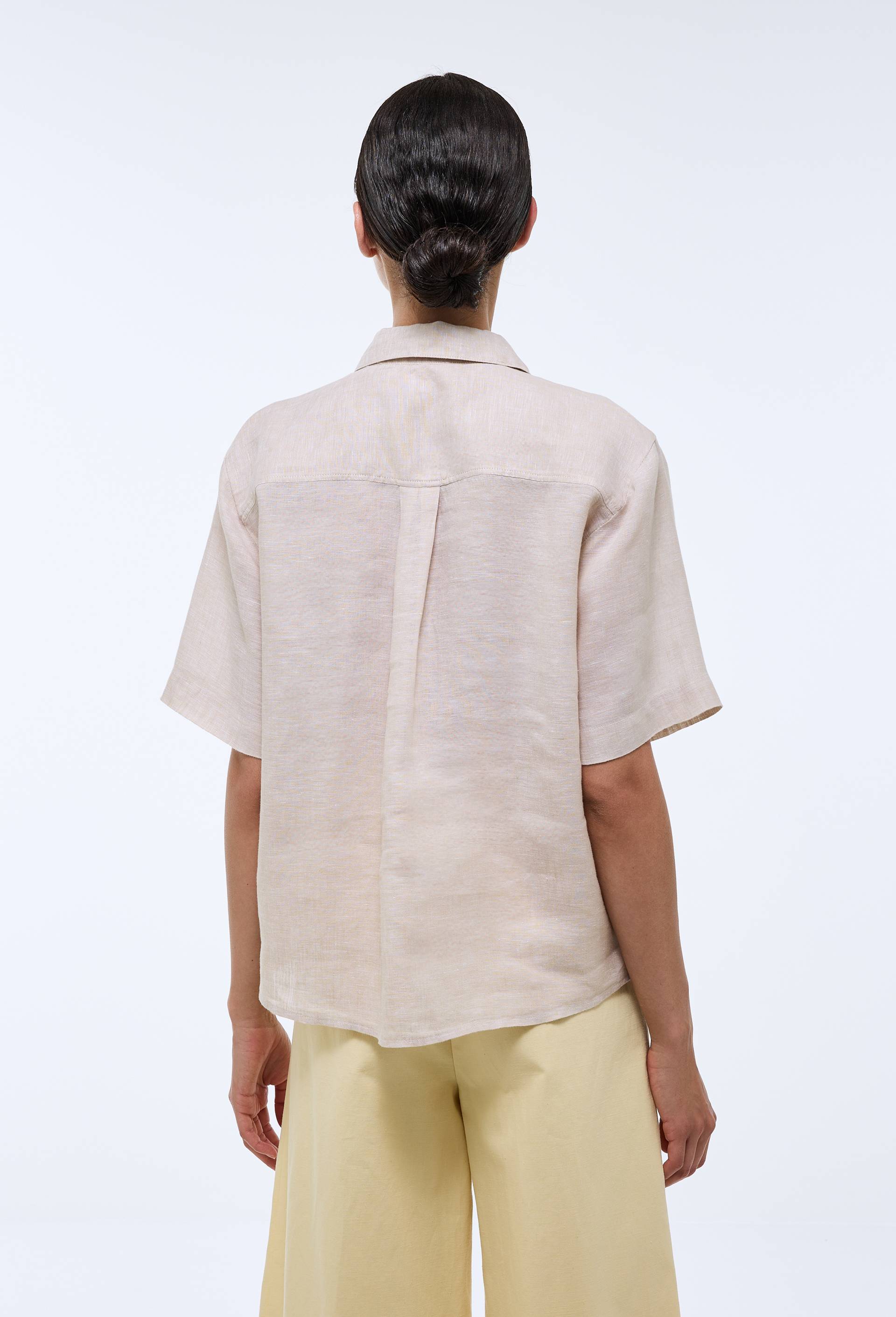 Chemise manches courtes unie en lin, Beige clair, large image number 1