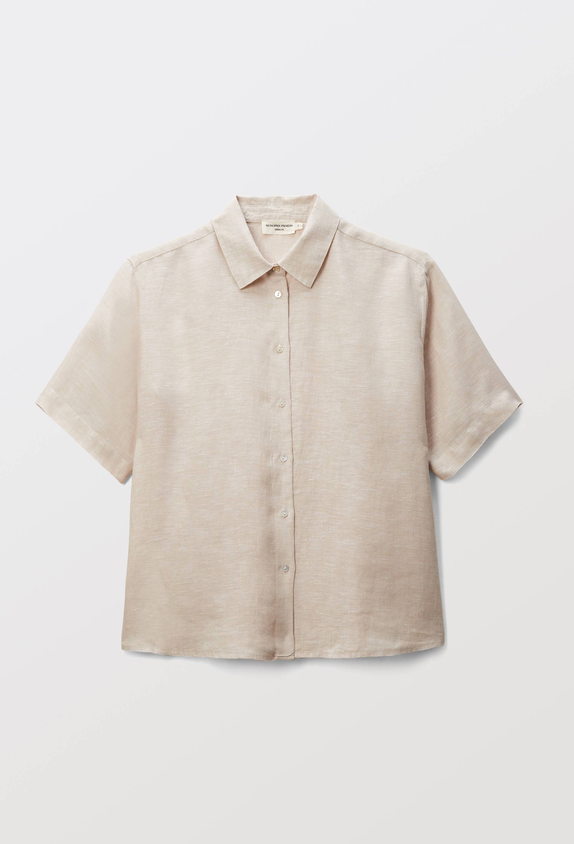 Chemise manches courtes unie en lin, Beige clair, large image number 2