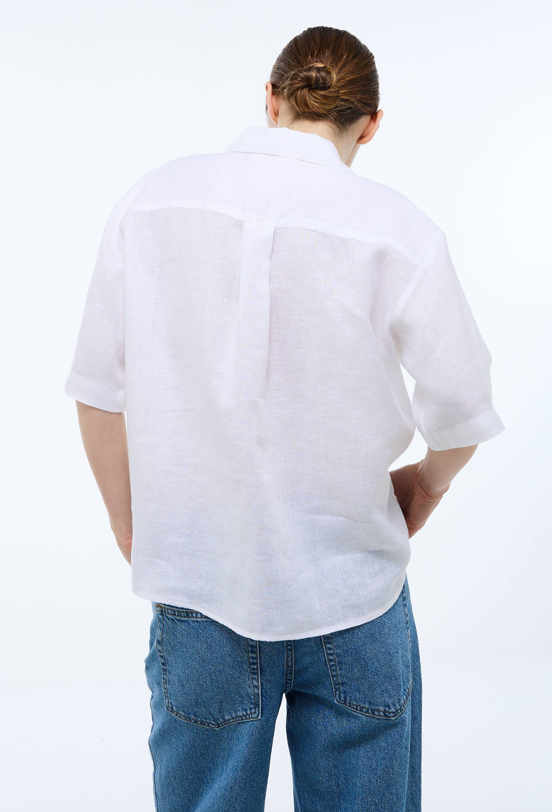 Chemise manches courtes unie en lin, Blanc, large image number 2