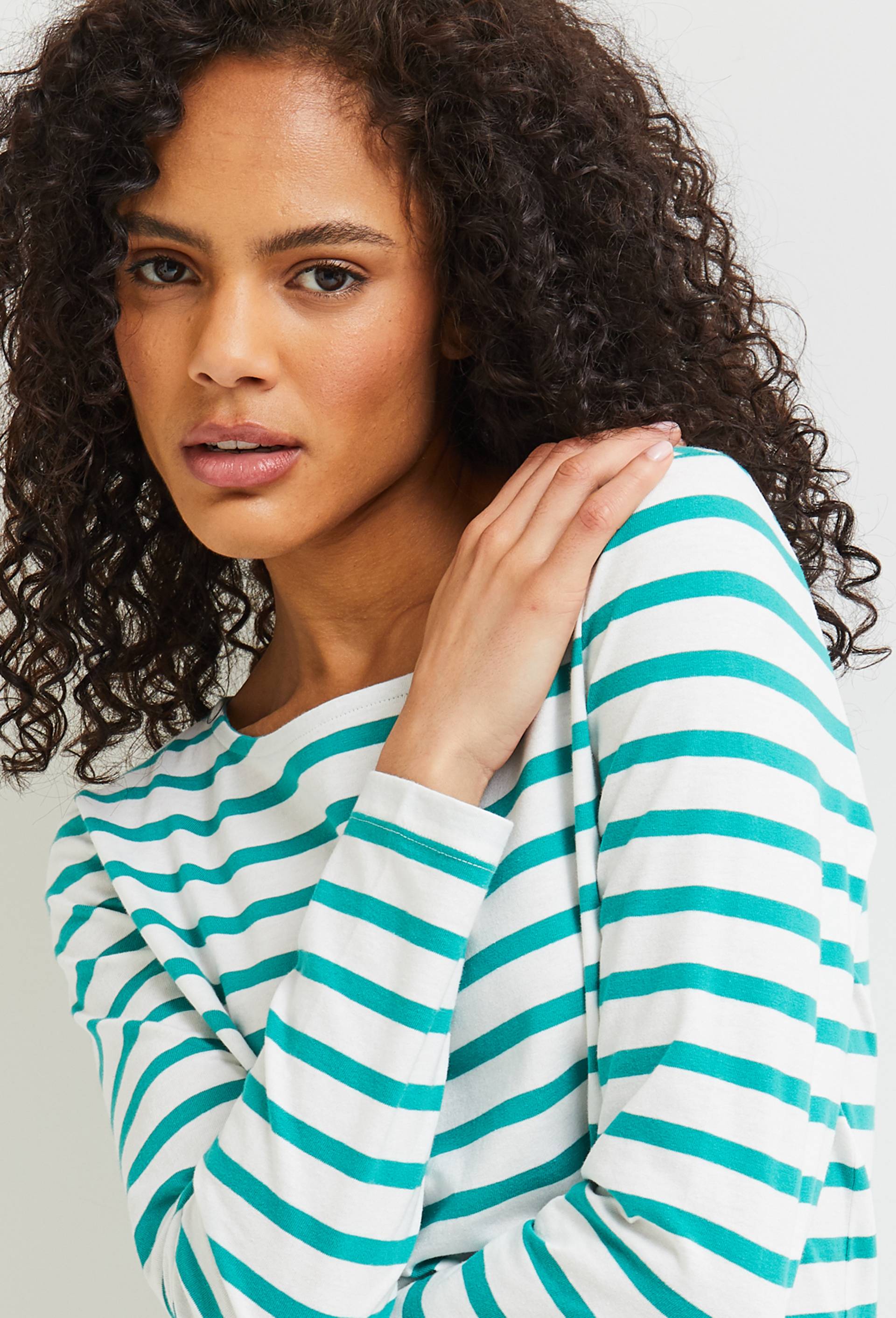 T-shirt manches longues rayé en coton BIO, Vert, swatch image