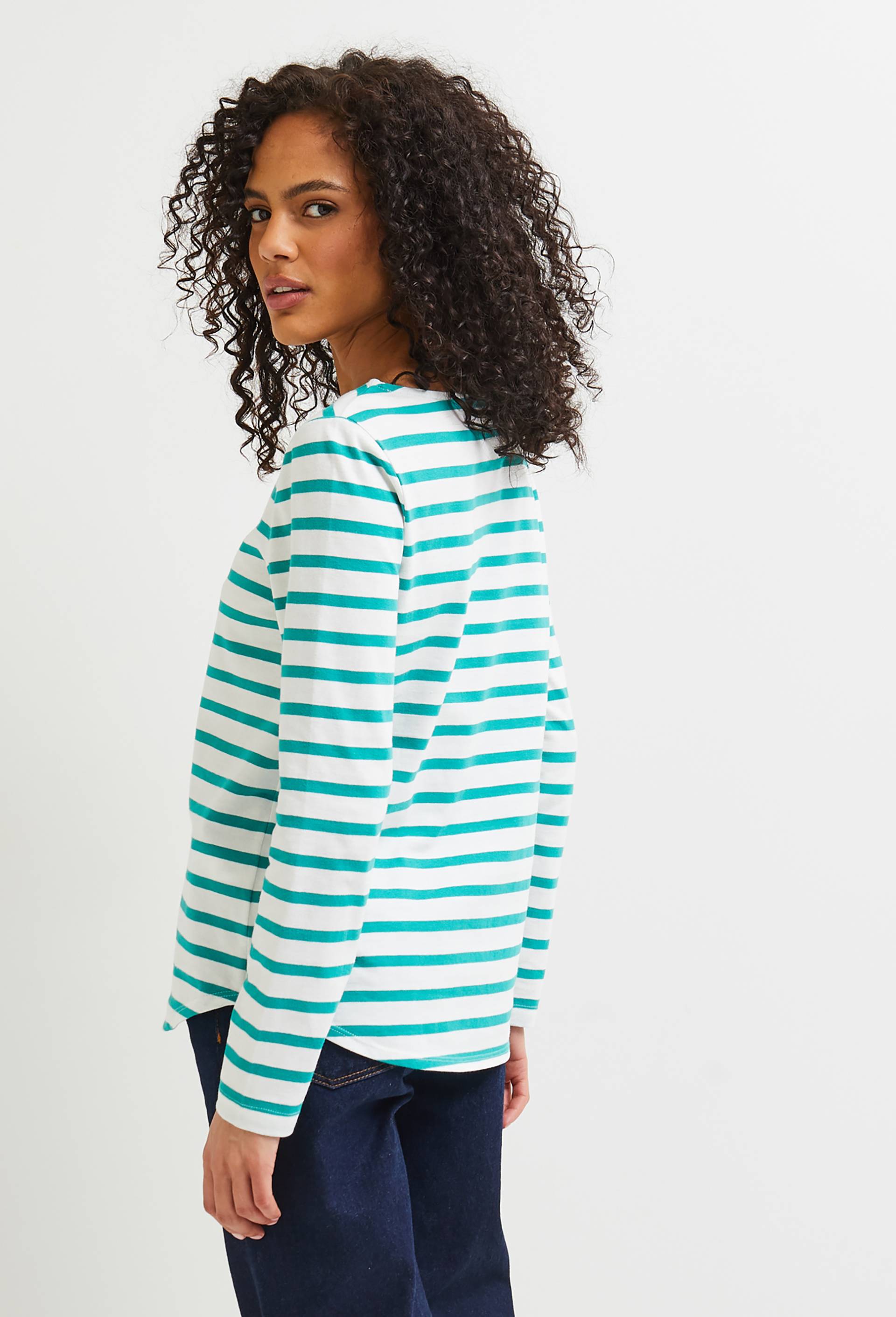 T-shirt manches longues rayé en coton BIO, Vert, large image number 2.0