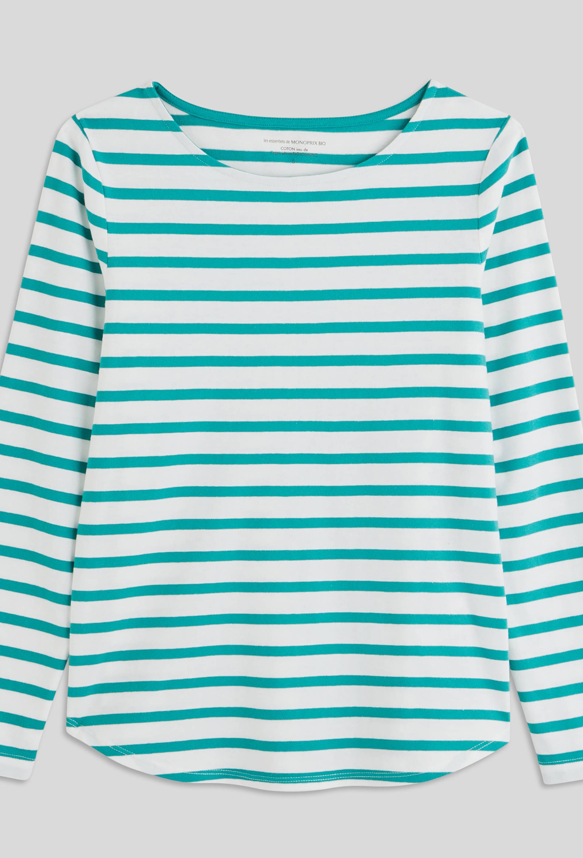 T-shirt manches longues rayé en coton BIO, Vert, large image number 3.0
