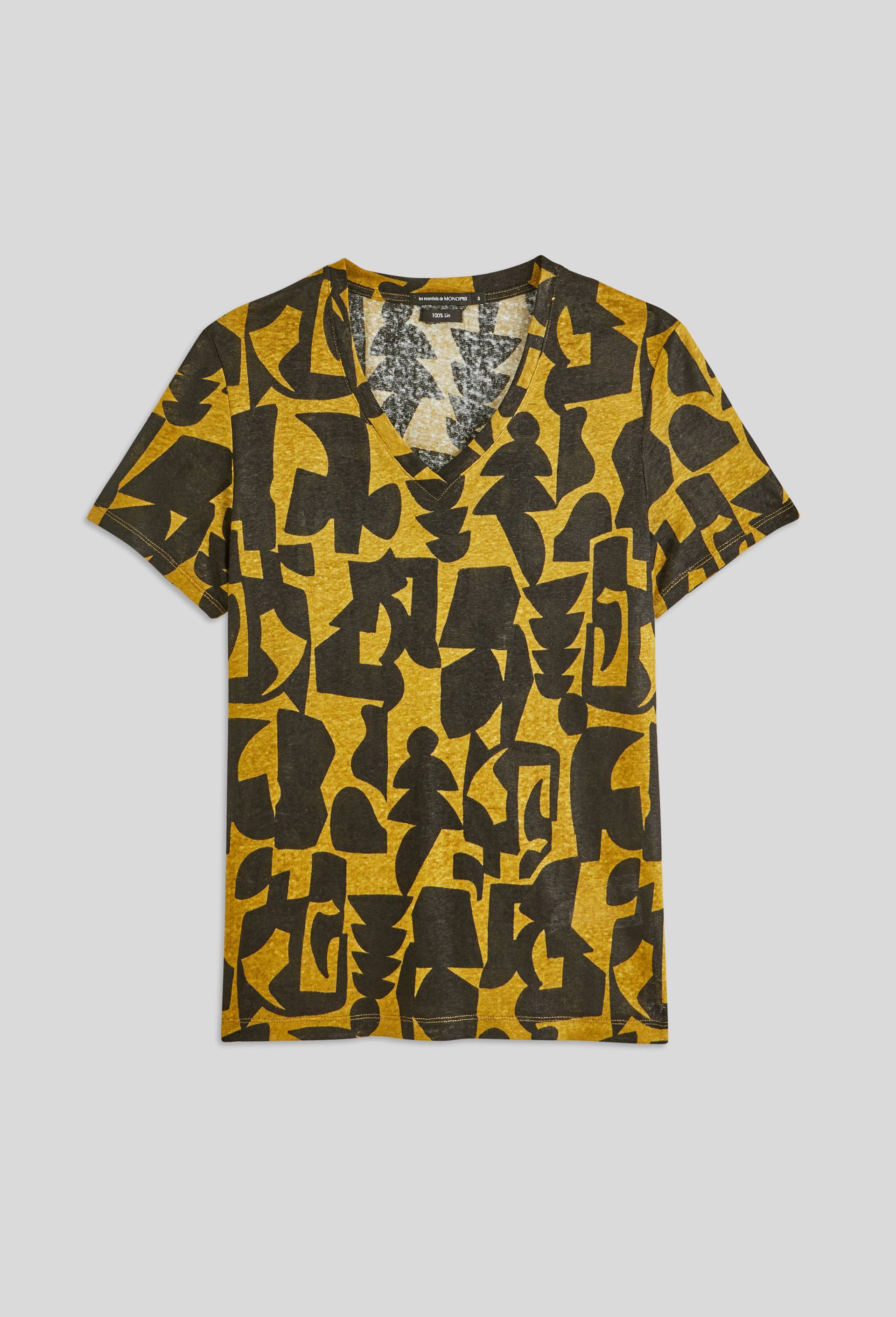 T-shirt imprimé en lin, certifié European Flax et OEKO-TEX, Jaune foncé, large image number 2