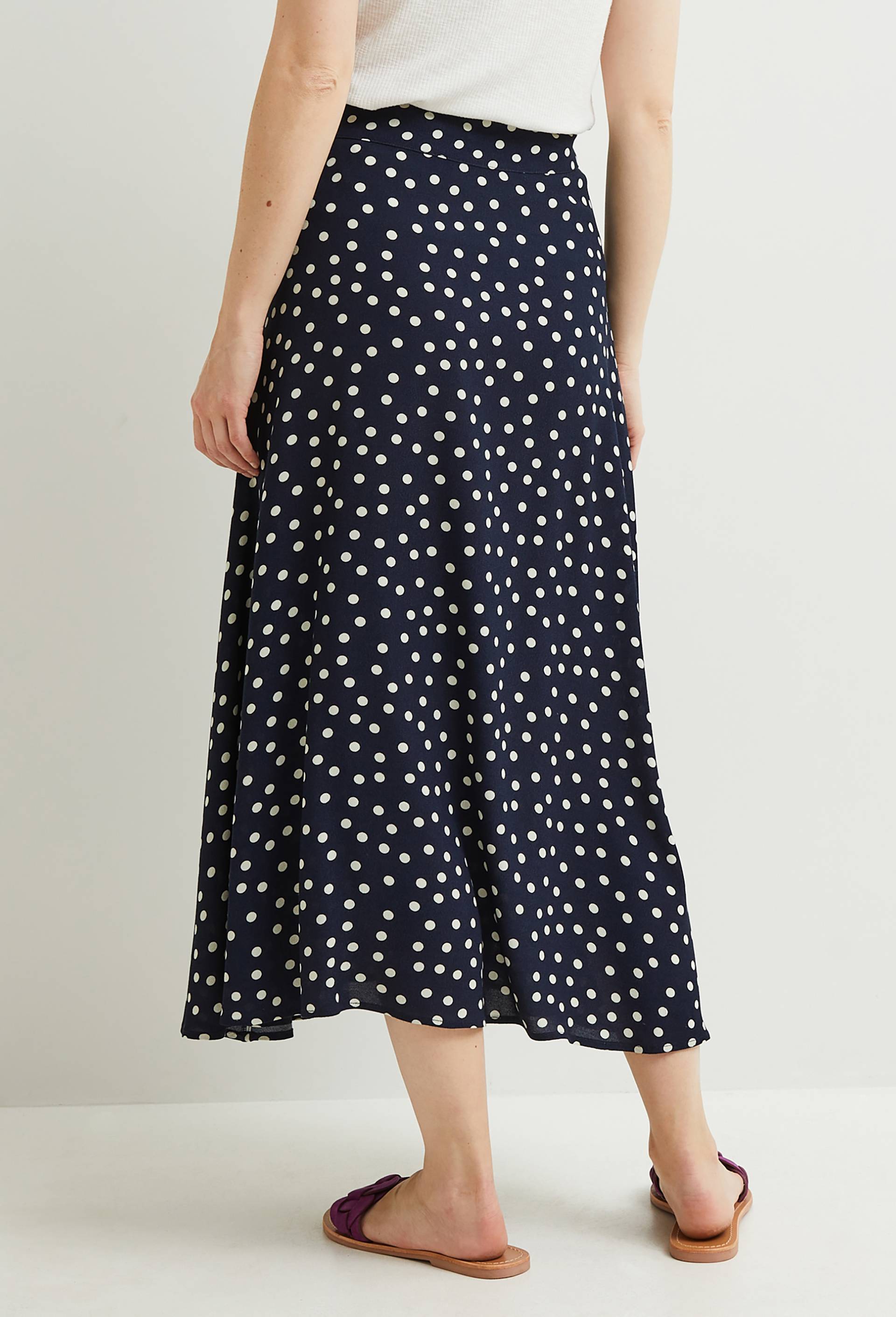 Jupe midi portefeuille imprimée, certifiée OEKO-TEX et EcoVero, Bleu foncé, large image number 1