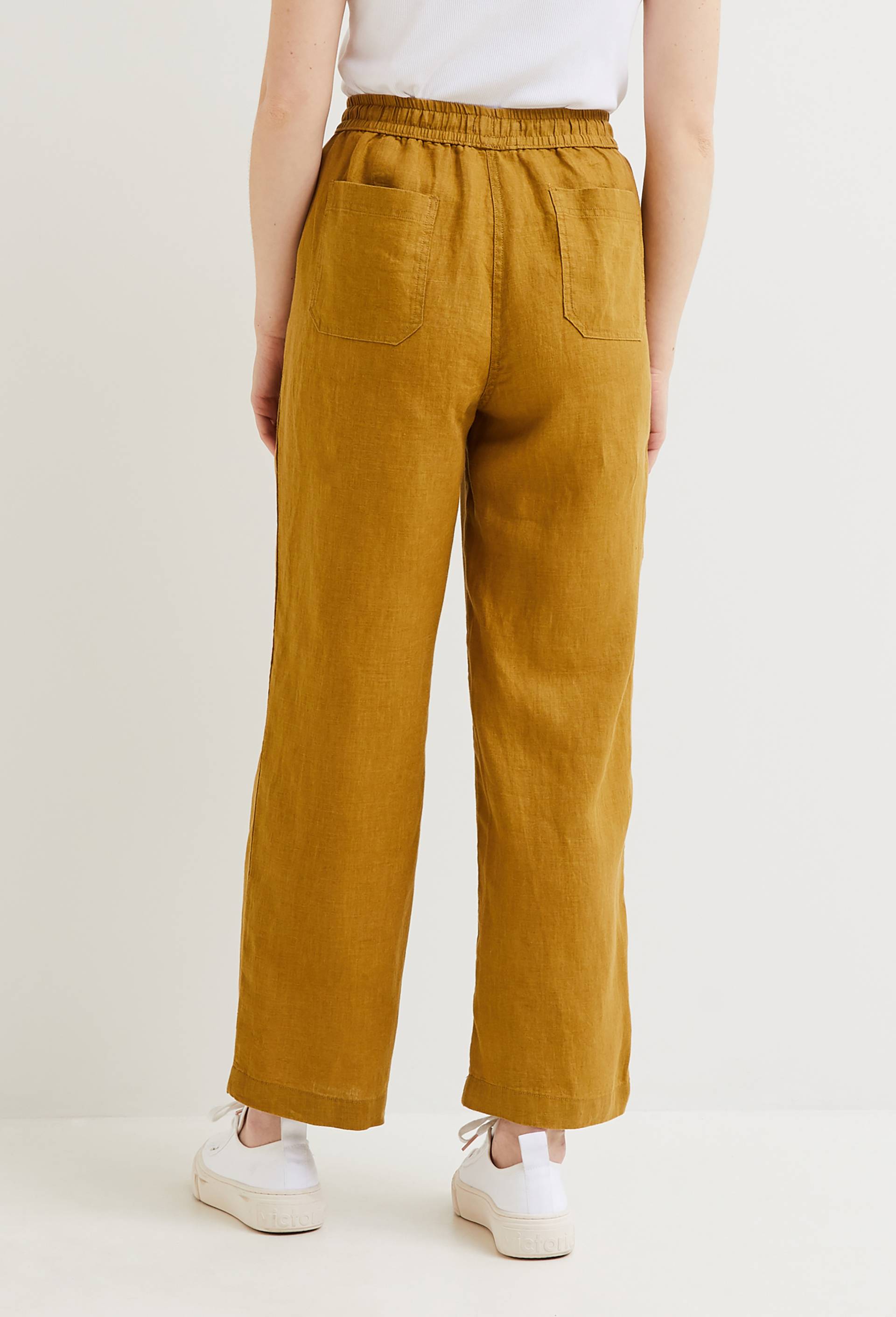 Pantalon taille élastiquée en lin, certifié European Flax, Jaune foncé, large image number 1