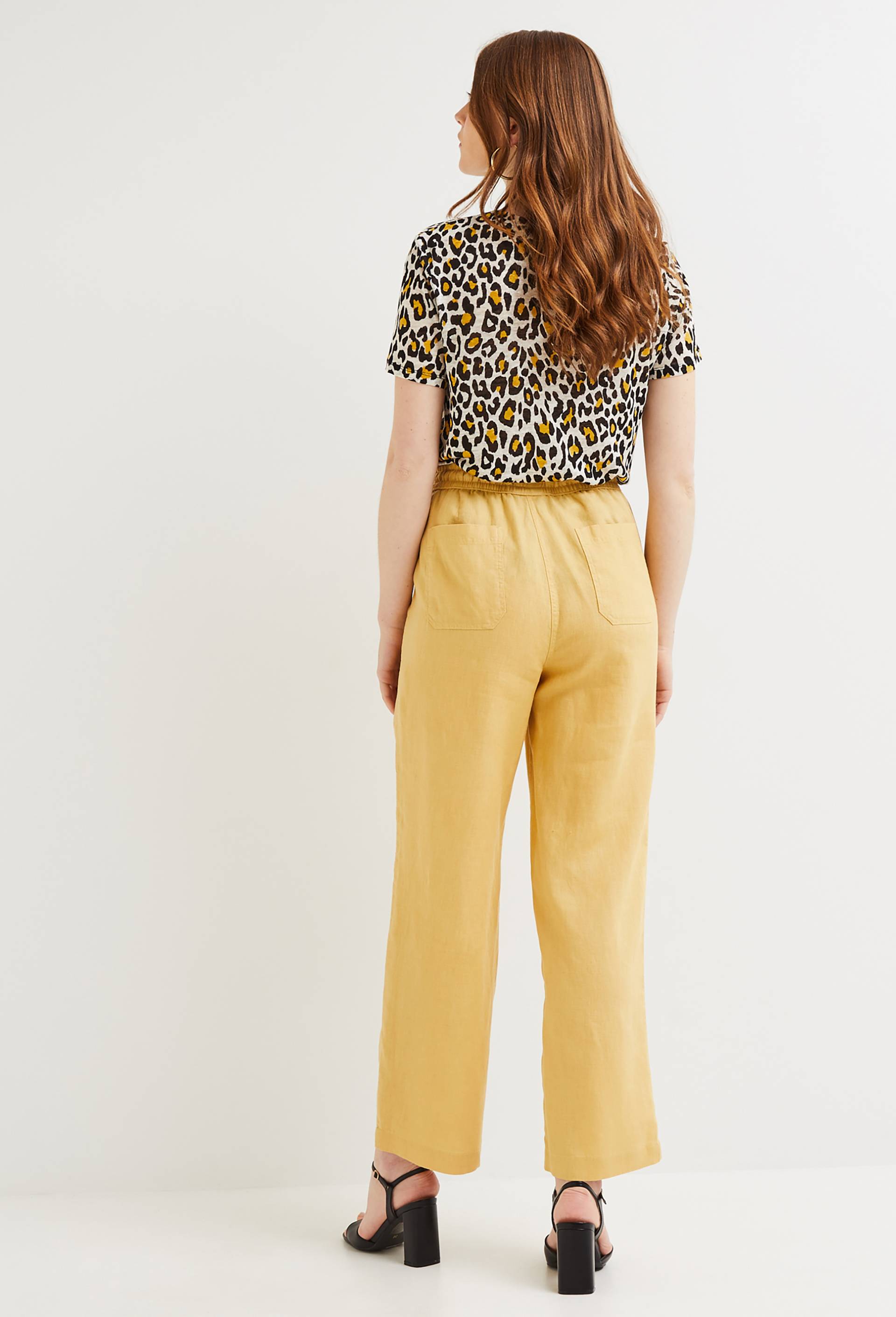 Pantalon taille élastiquée en lin, certifié European Flax, Jaune, large image number 1.0