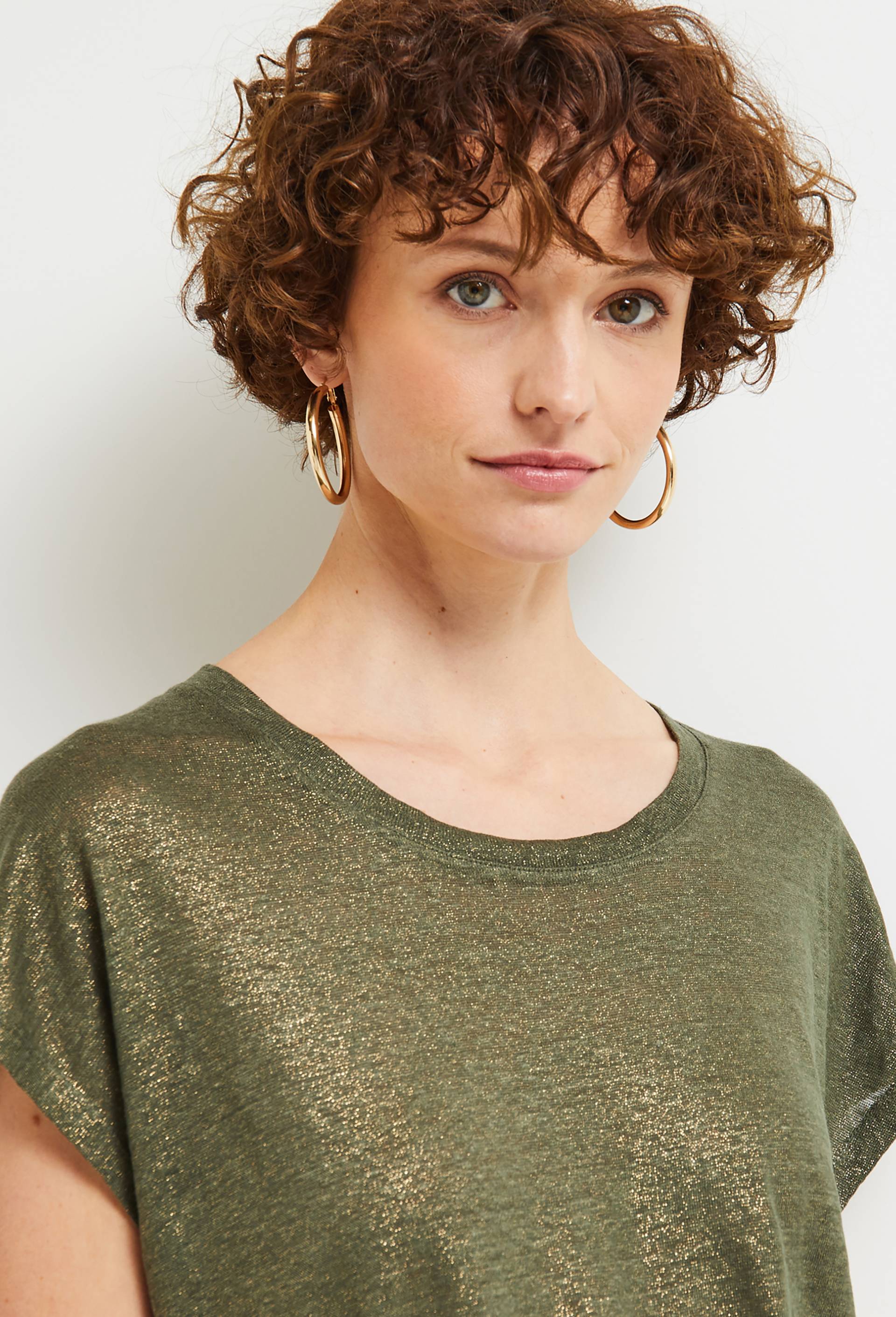 T-shirt irisé en lin, certifié European Flax, Vert foncé, large image number 0