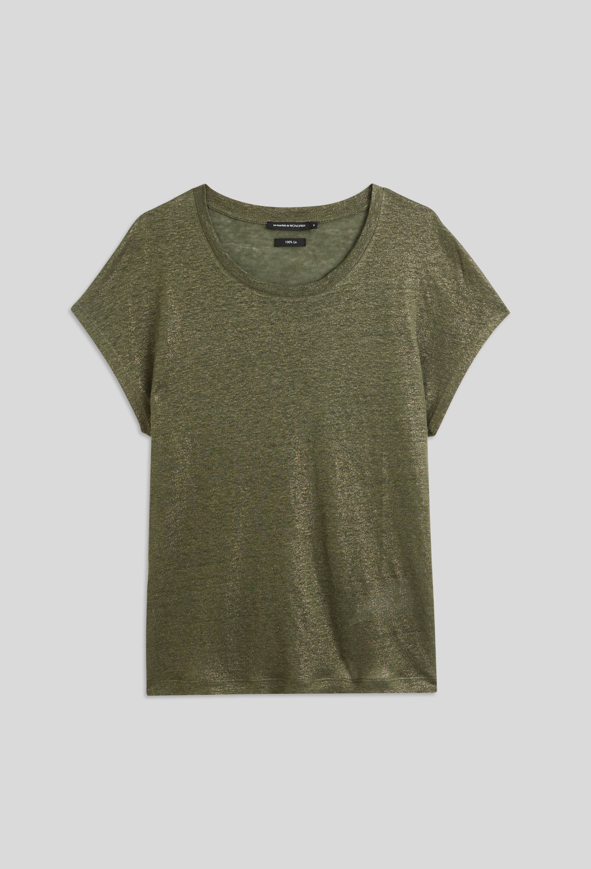 T-shirt irisé en lin, certifié European Flax, Vert foncé, large image number 2.0