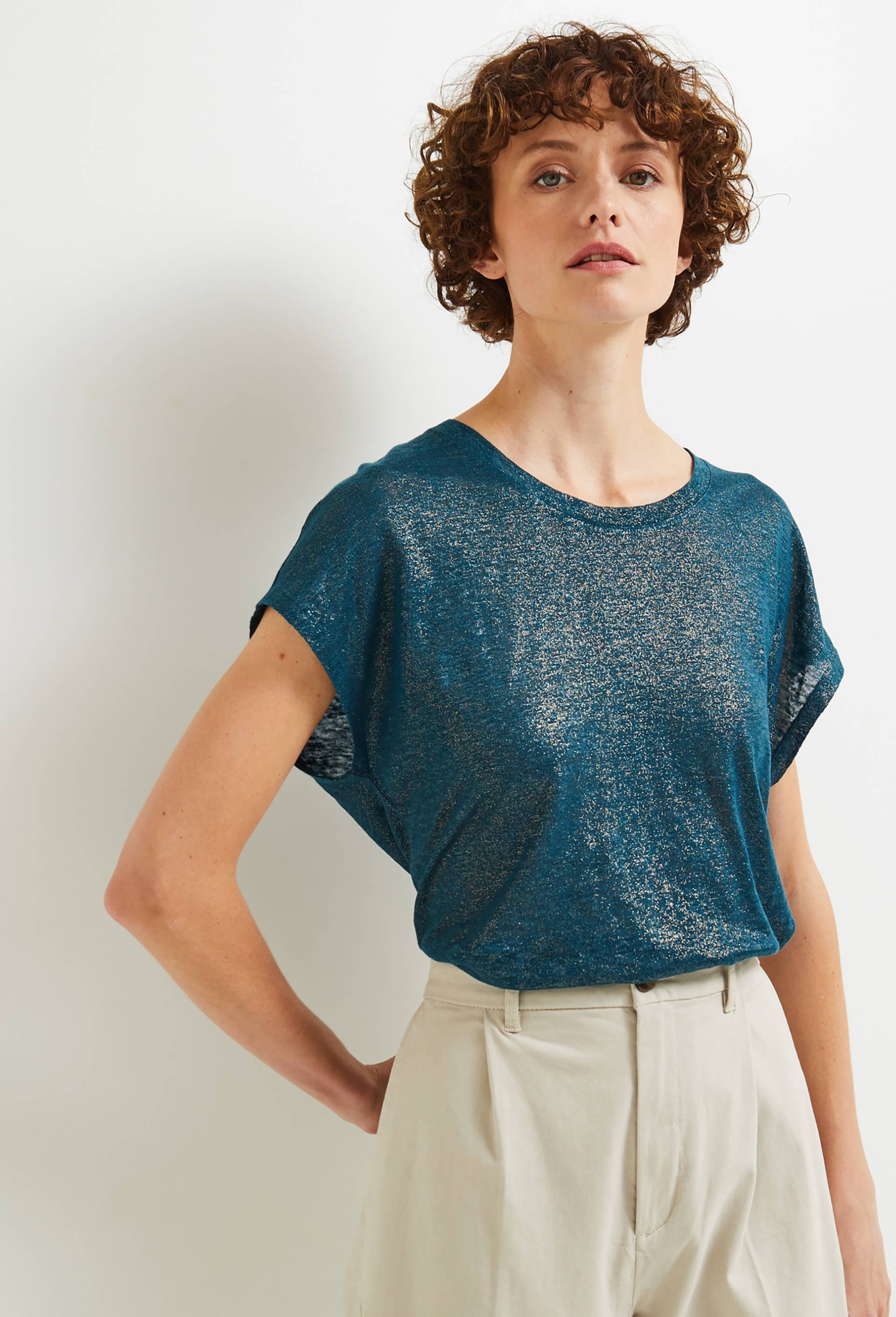 T-shirt irisé en lin, certifié European Flax, Bleu, large image number 0.0