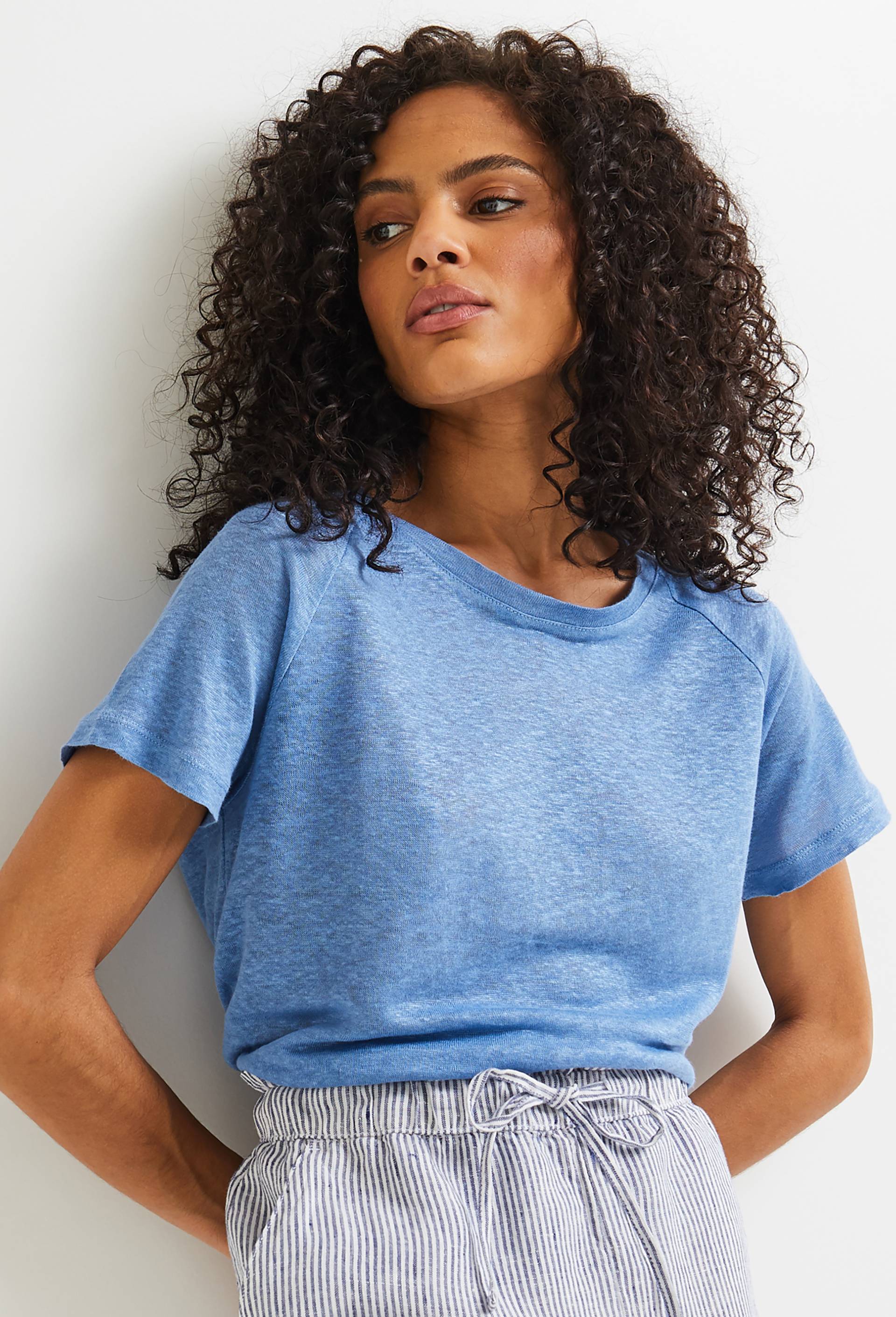 T-shirt manches raglan en lin, certifié European Flax et OEKO-TEX, Bleu foncé, large image number 0.0