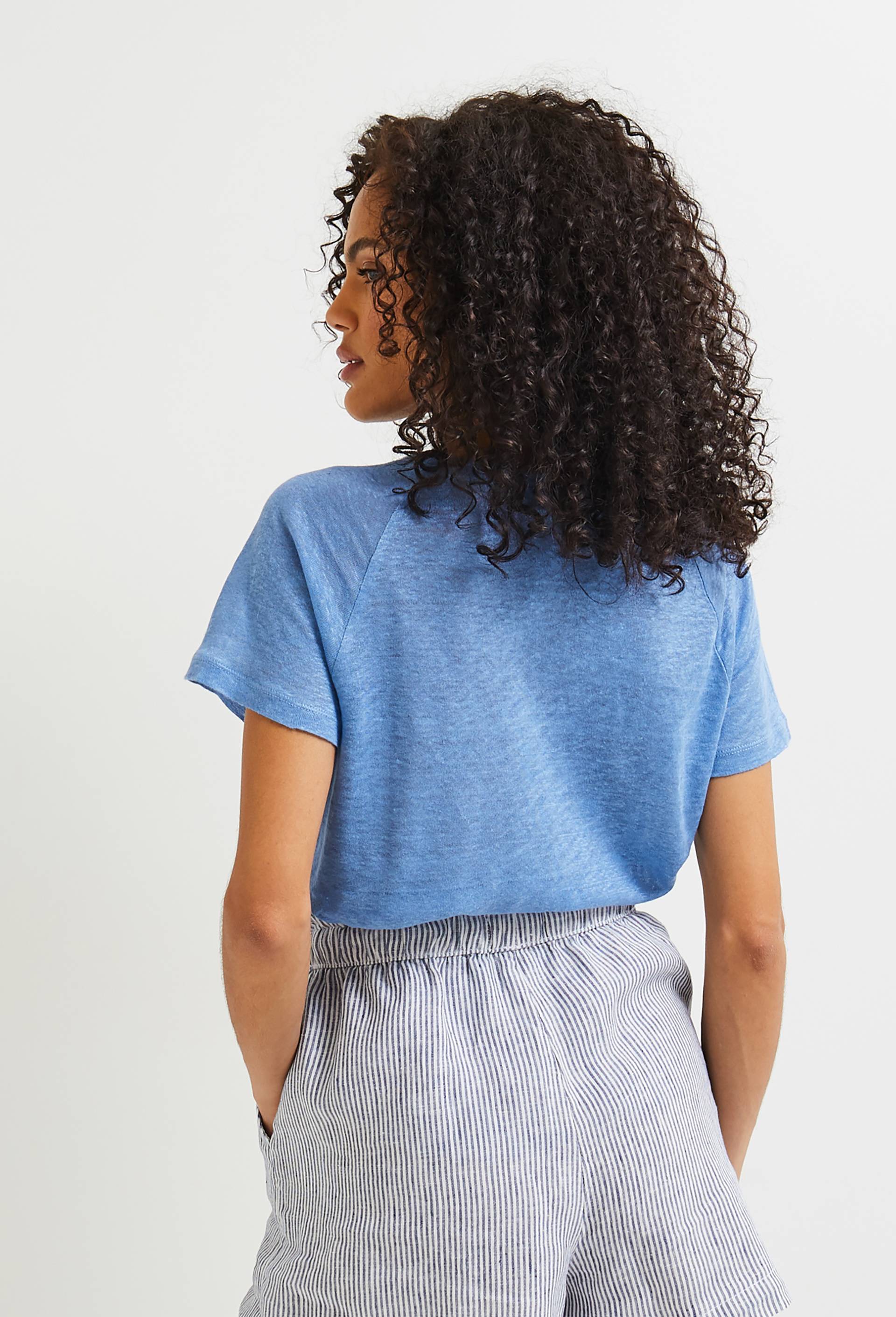 T-shirt manches raglan en lin, certifié European Flax et OEKO-TEX, Bleu foncé, large image number 1