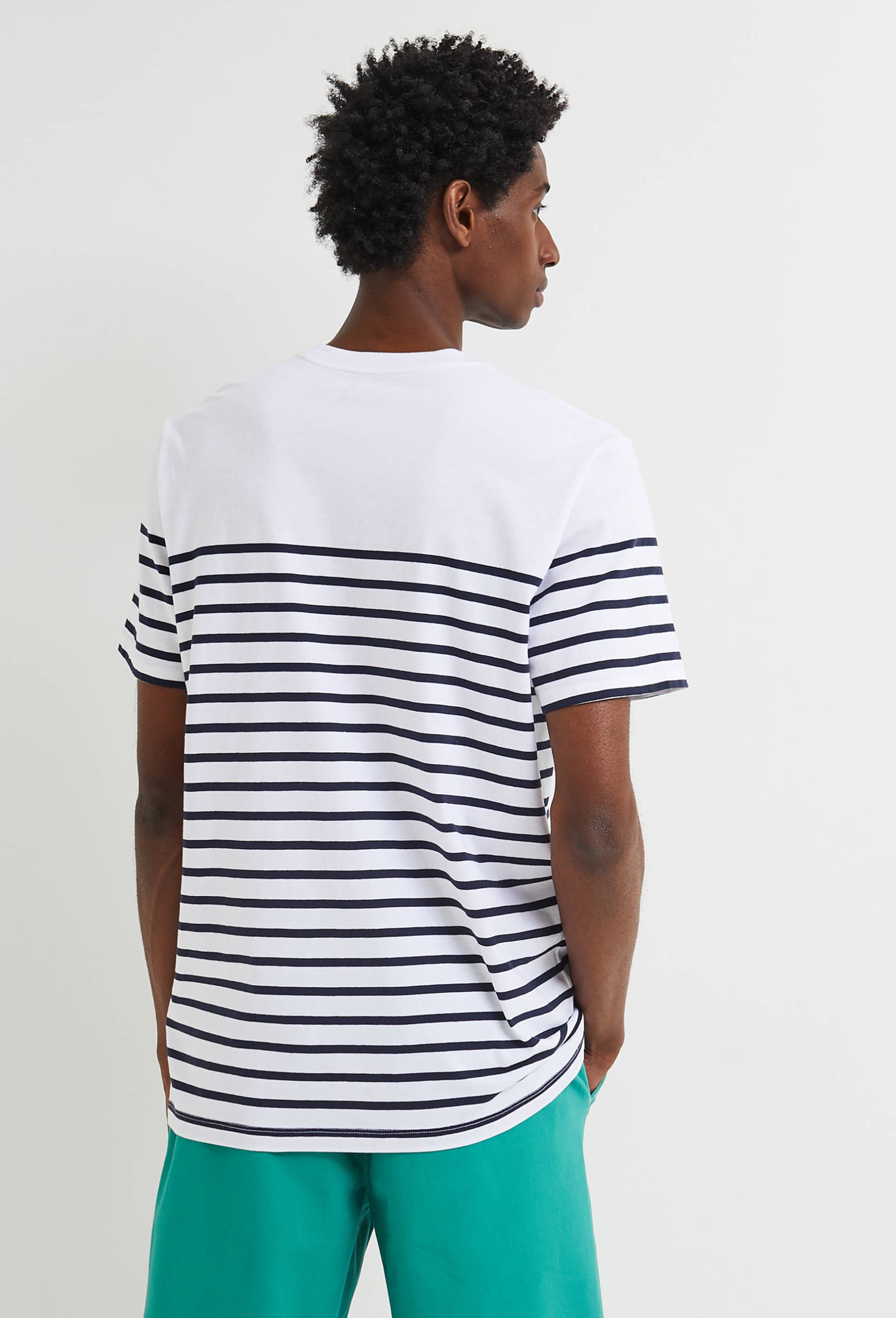 T-shirt manches courtes rayé avec broderie poitrine en coton BIO, Blanc, large image number 1
