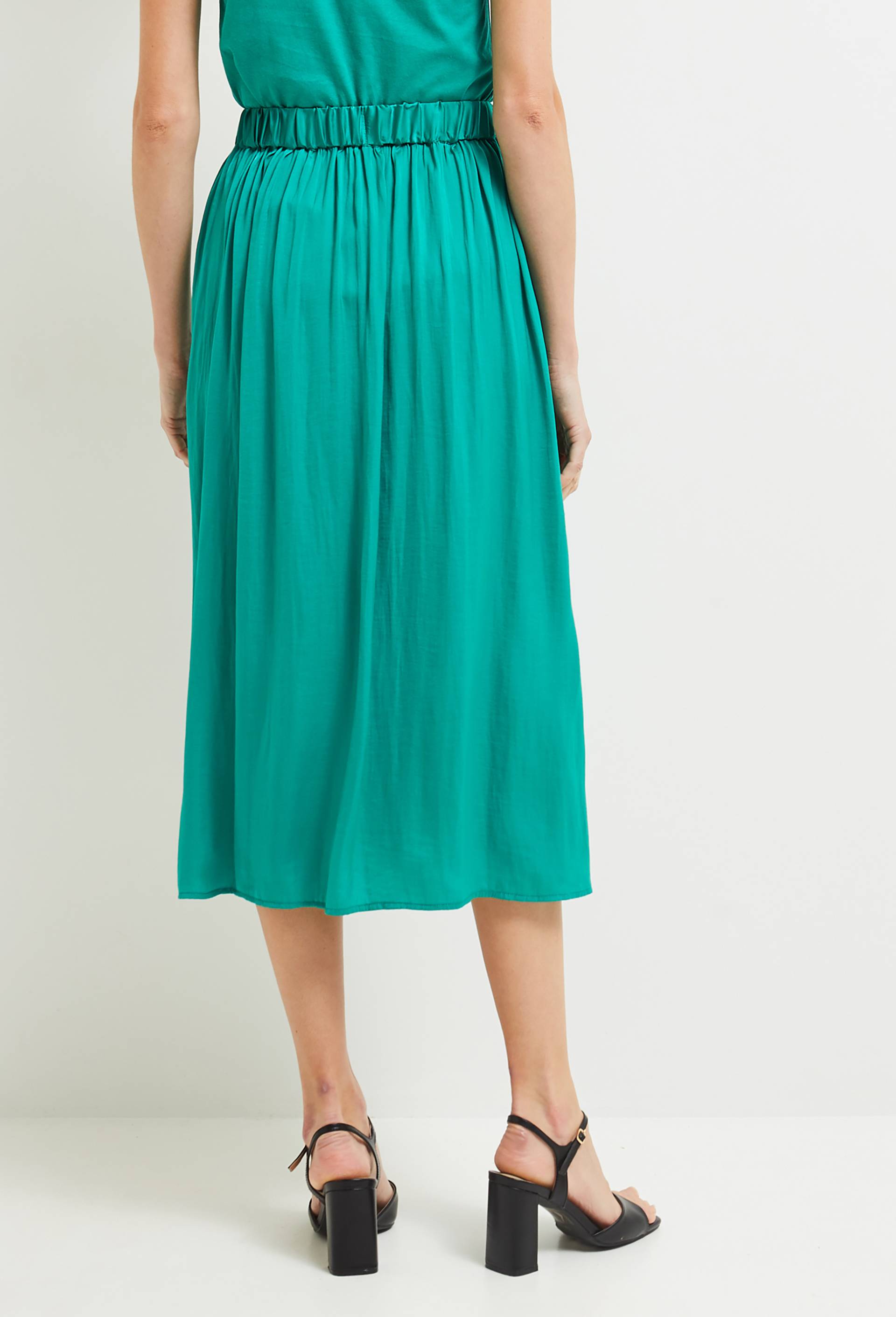 Jupe midi boutonnée et satinée, Vert, large image number 1