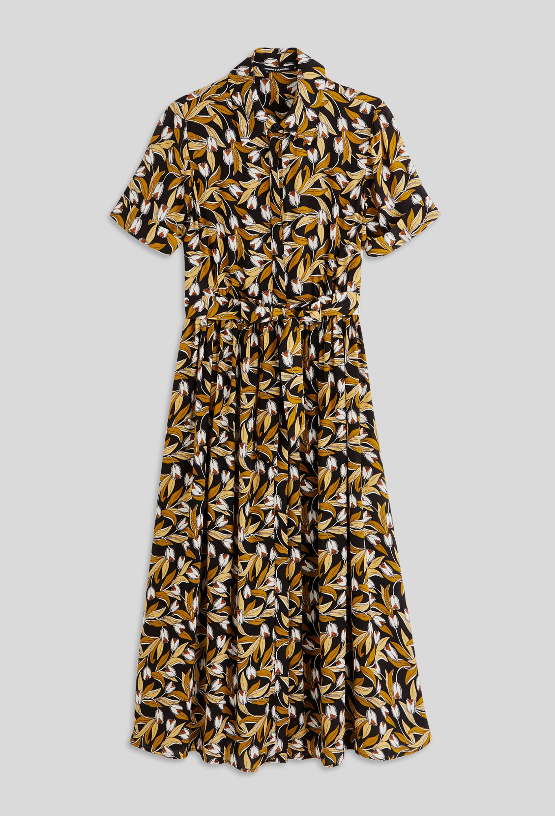 Robe chemise midi imprimée, EcoVero, Noir, large image number 3