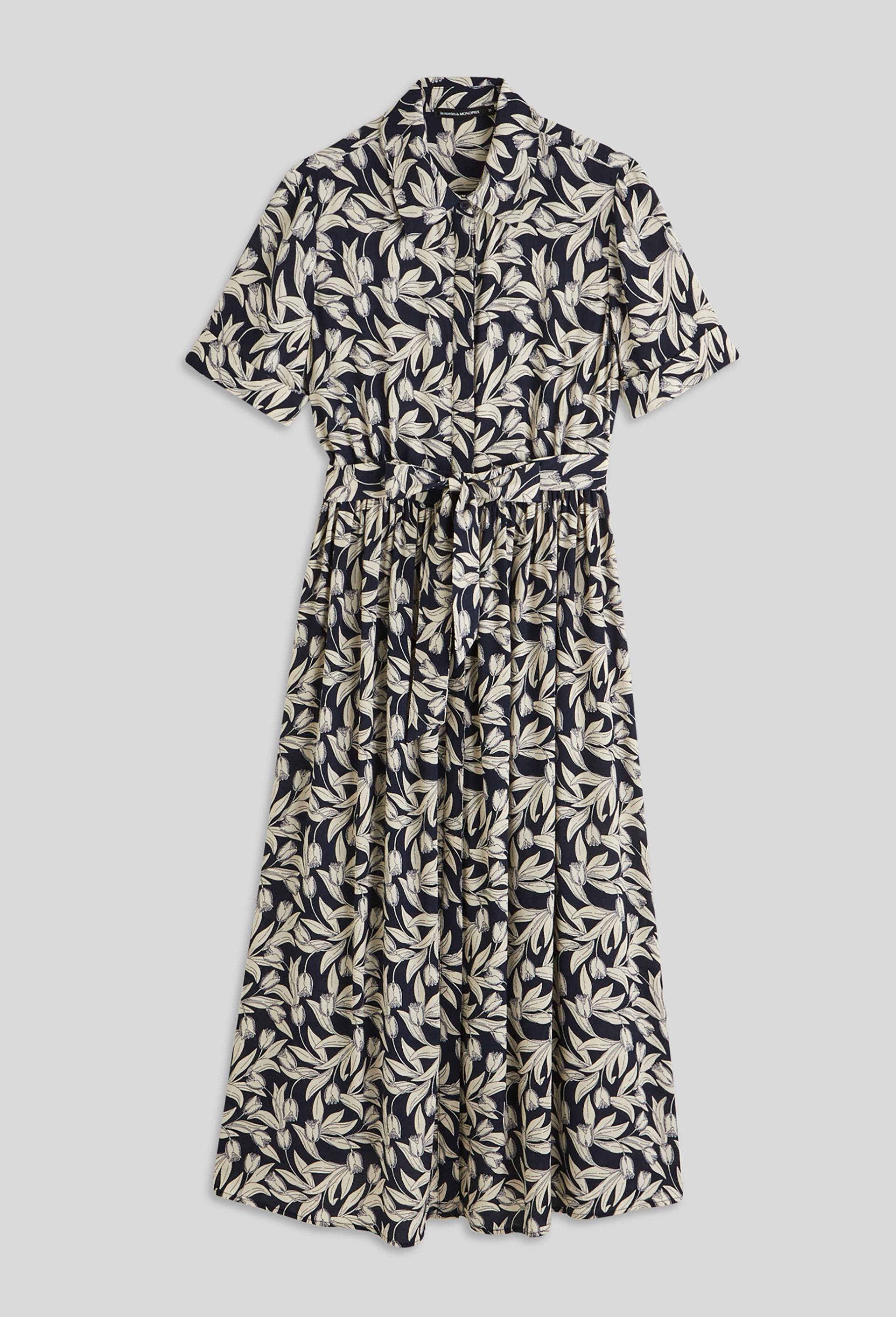 Robe chemise midi imprimée, EcoVero, Bleu foncé, large image number 2.0