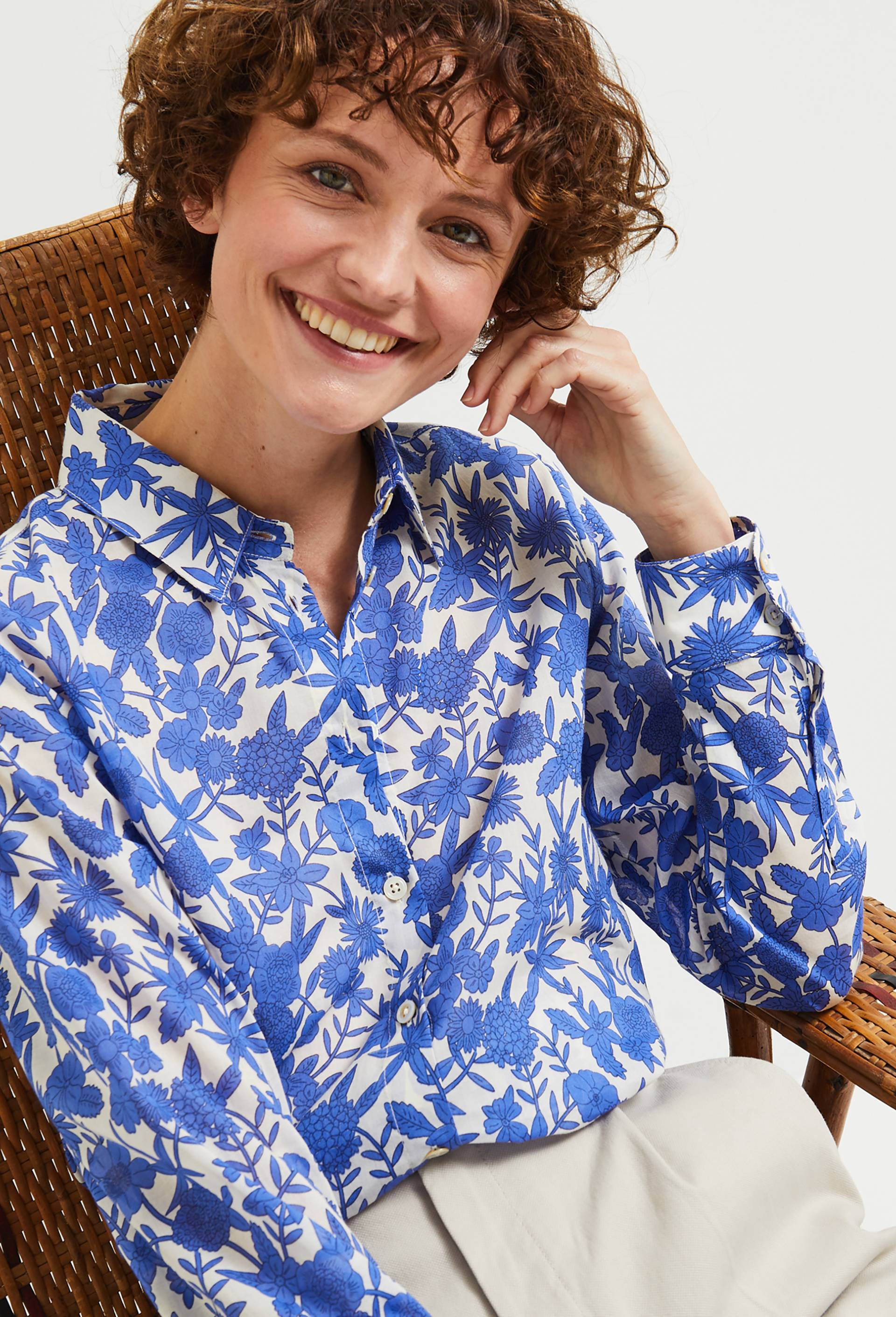 Chemise manches longues imprimée, en coton BIO, Bleu, large image number 0