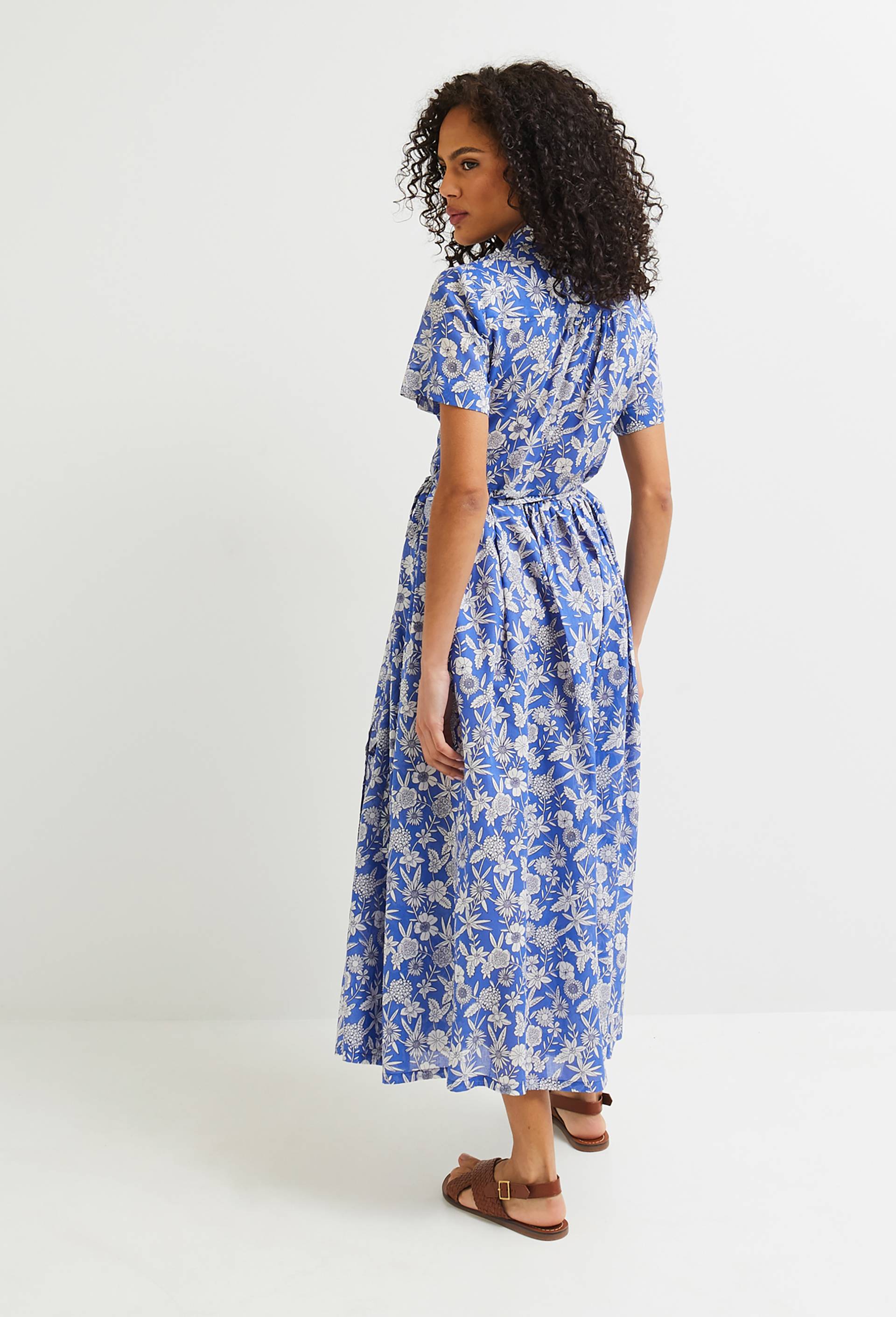 Robe midi ceinturée imprimée en coton BIO, Bleu, large image number 1.0