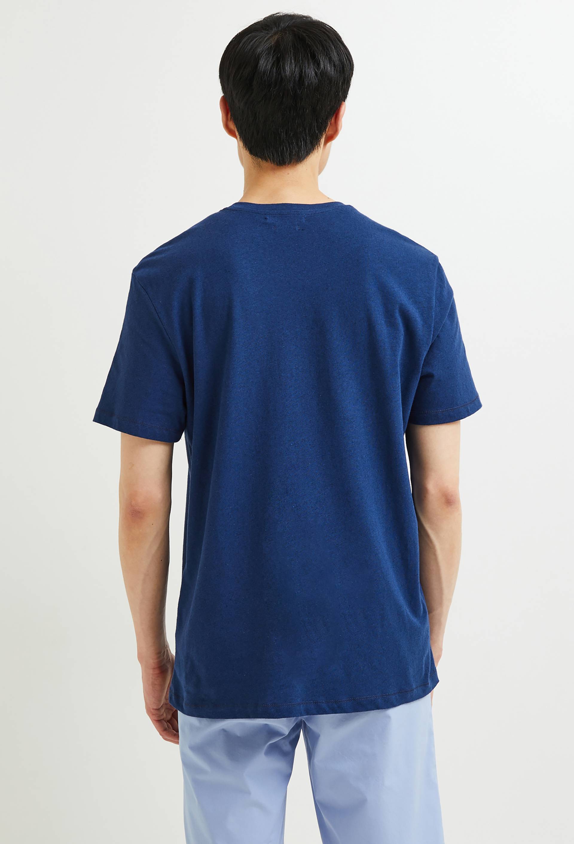 T-shirt manches courtes en mélange coton lin, Bleu foncé, large image number 1.0