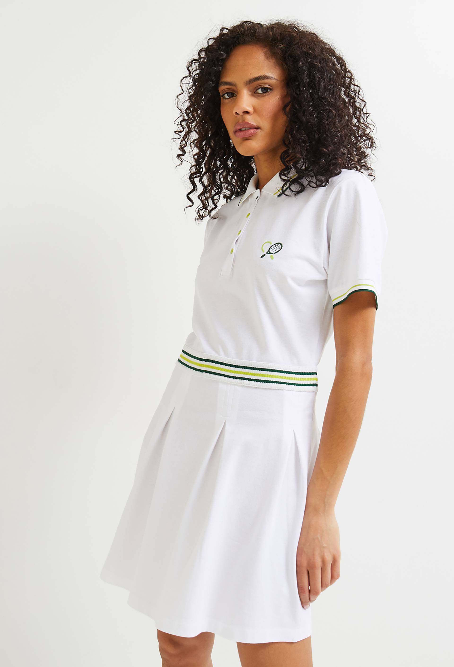 Robe polo tennis jupe plissée en coton, Bio, Blanc, large image number 0