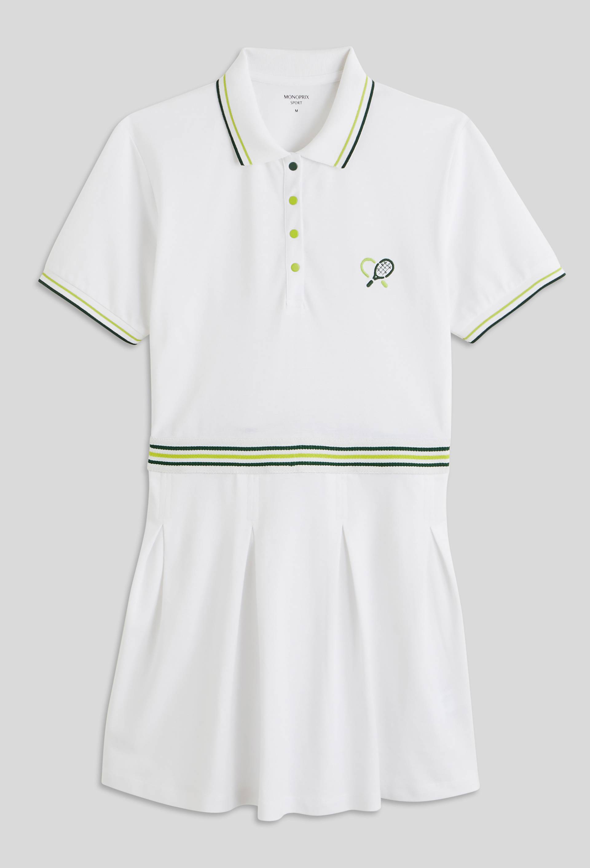 Robe polo tennis jupe plissée en coton, Bio, Blanc, large image number 2