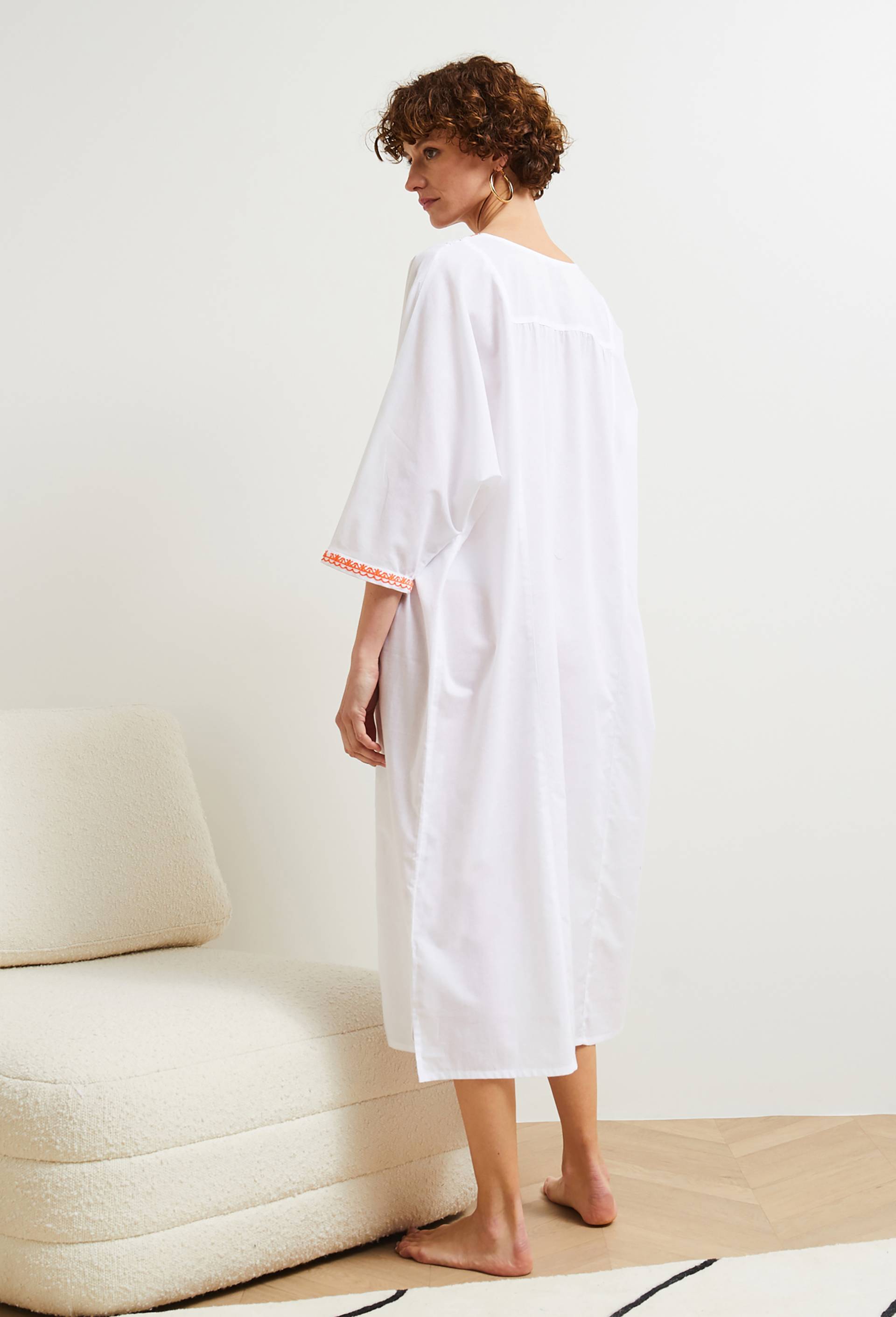 Chemise de nuit brodée en voile de coton, Bio, Blanc, large image number 3.0
