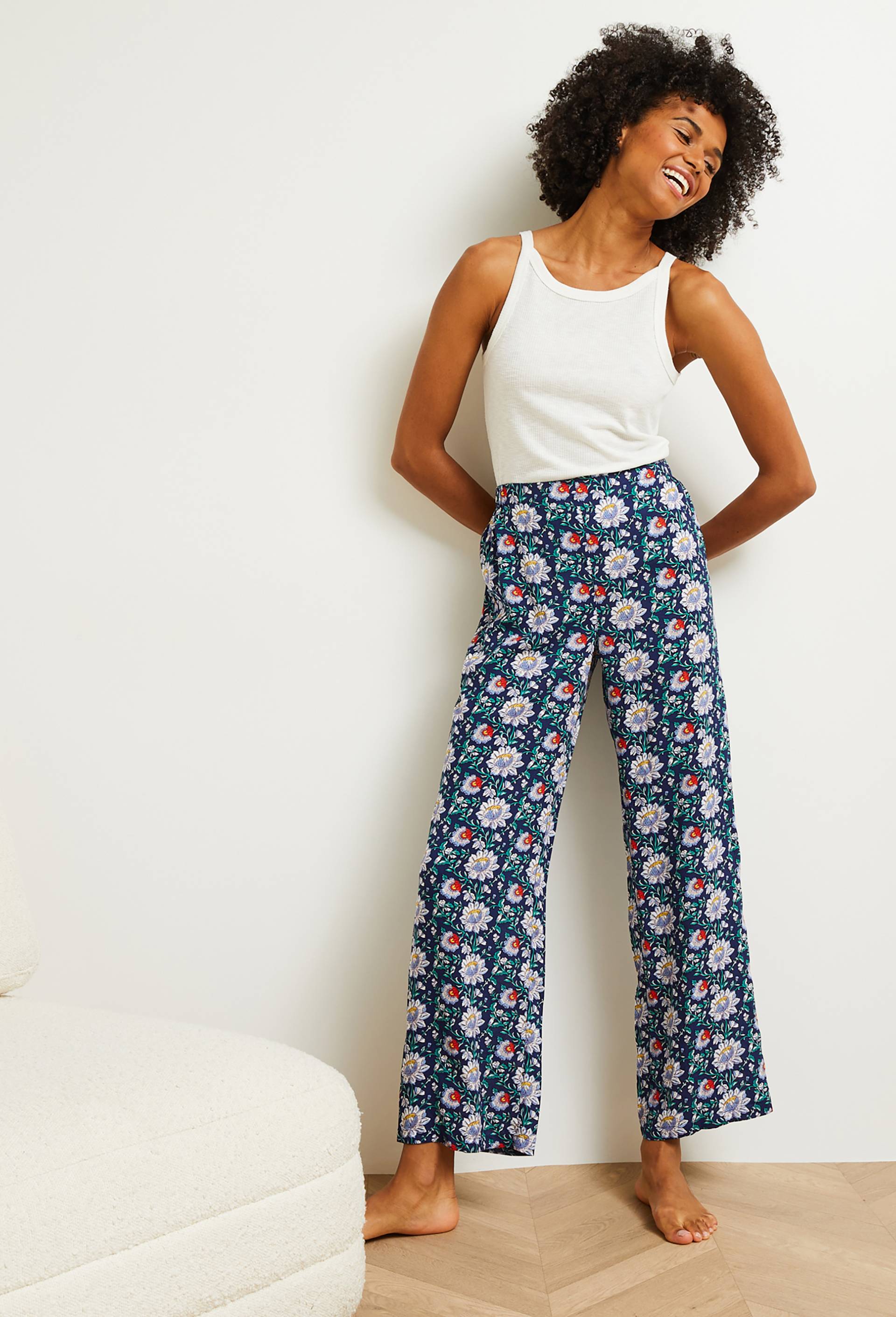Pantalon large imprimé, Ecovero, Bleu foncé, large image number 1.0